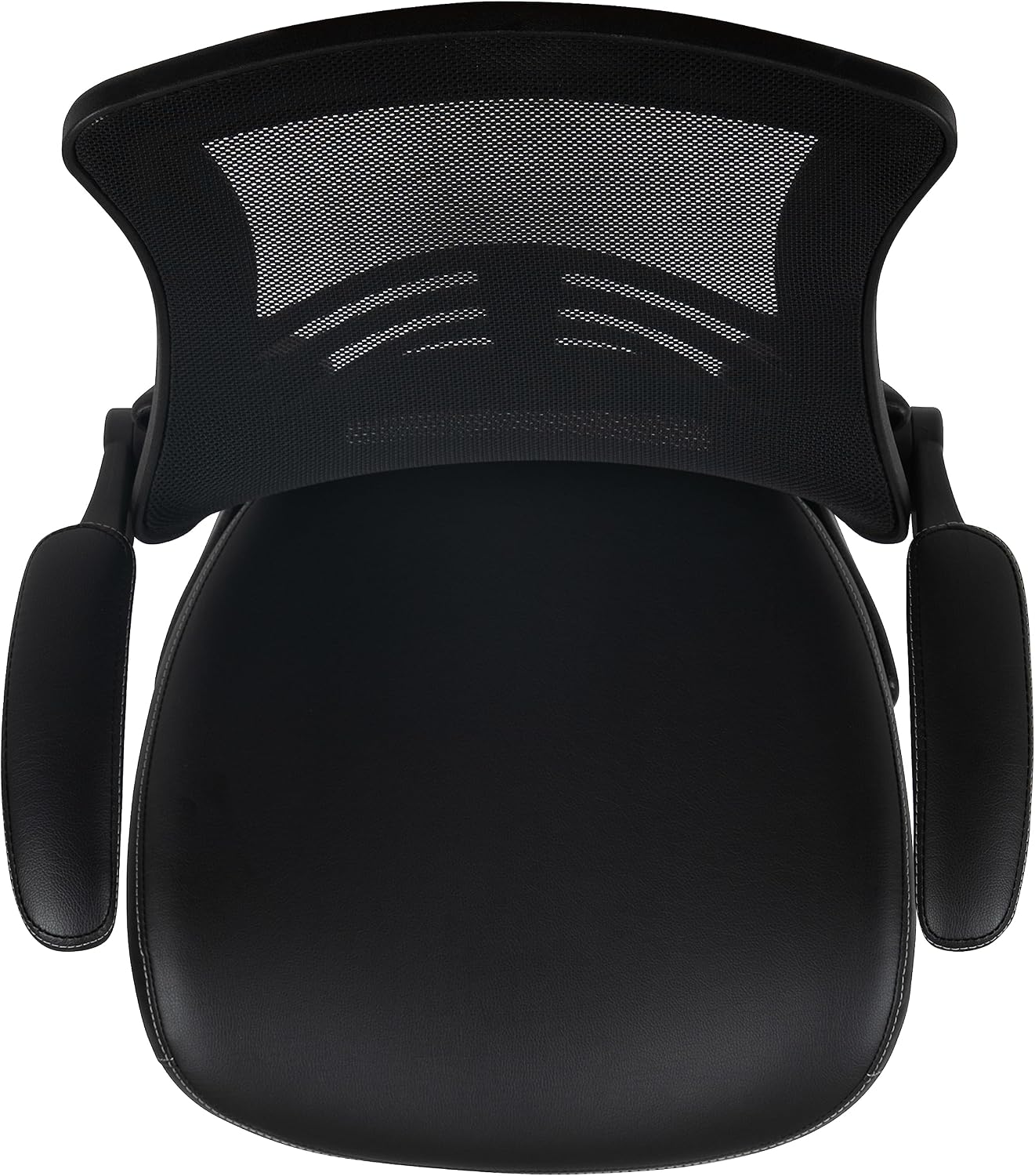Flash Furniture Kelista Mid-Back Swivel Office Chair with Adjustable LeatherSoft Seat Height, Ergonomic Mesh Chair with Flip-Up Arms, Black