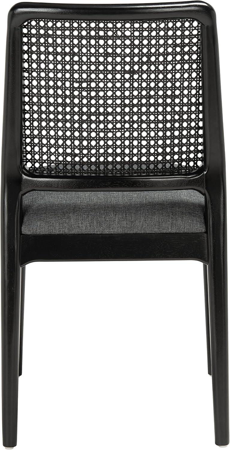 SAFAVIEH Home Collection Reinhardt Rattan Cushion Dining Chair (Set of 2) -Fully Assembled DCH8800C-SET2, Black/Grey