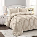 Lush Decor Avon Comforter Set, 3 Piece Set, Full/ Queen, Neutral - Beige Comforters Queen Size Comforter - Ruffled Bedding Set - Vintage Coquette Decor