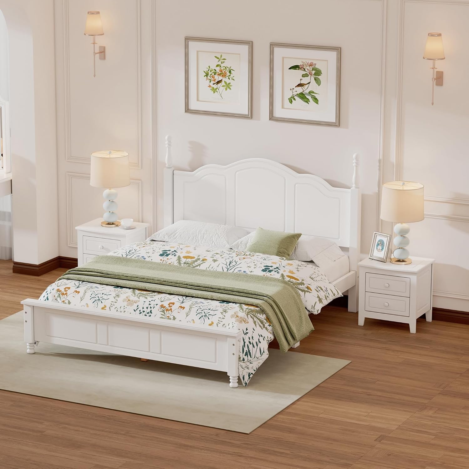 3 Piece Queen Bedroom Set, 3 Pieces Bedroom Sets Queen Size Wood Platform Bed and 2 Nightstands, 3 Piece Wood Bedroom Furniture Set, White