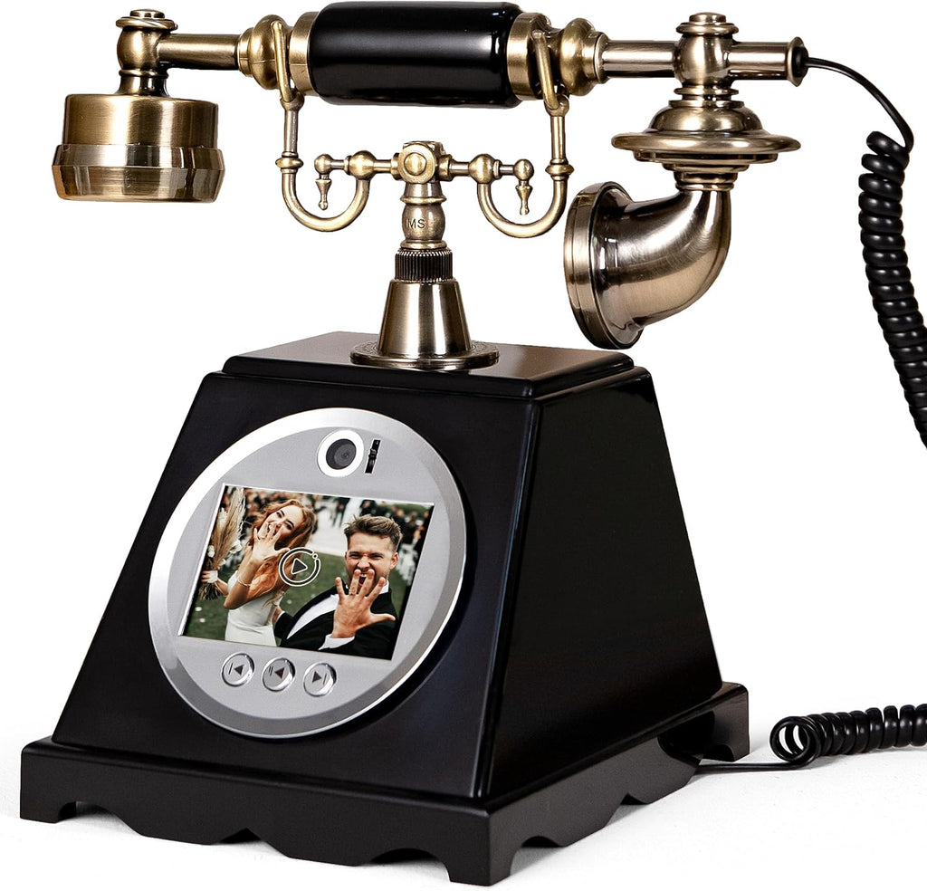 FiayaCom Video Audio Guest Book Wedding Phone,1080P HD Video Phone Guestbook, Preserve Your Special Occasions, Ideal for Wedding Bridal Shower, Birthday, Graduations, Baby Shower(Retro Black)
