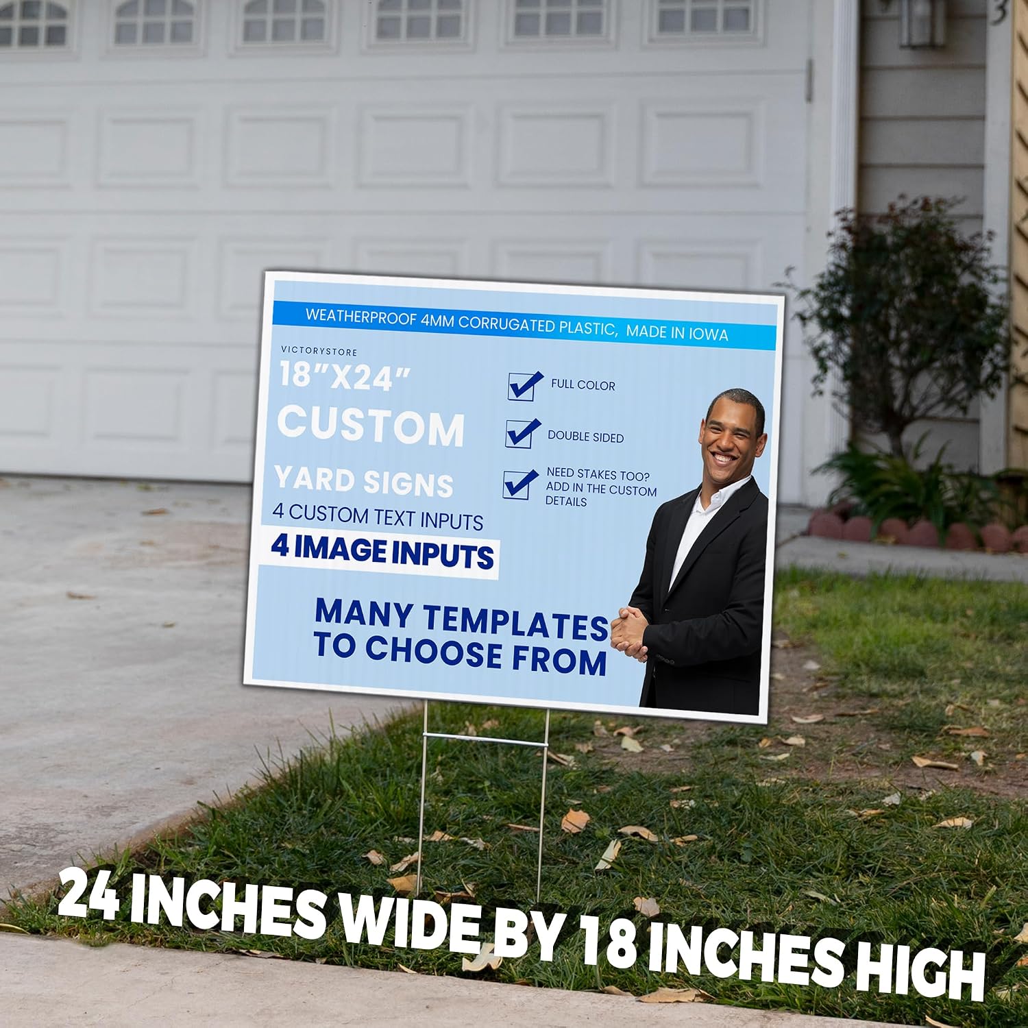VictoryStore 18x24 Inch Custom Yard Signs, Full Color Two Sided Custom Logo and Text Yard Signs, Weatherproof 4mm Corrugated Plastic (10-Pack)