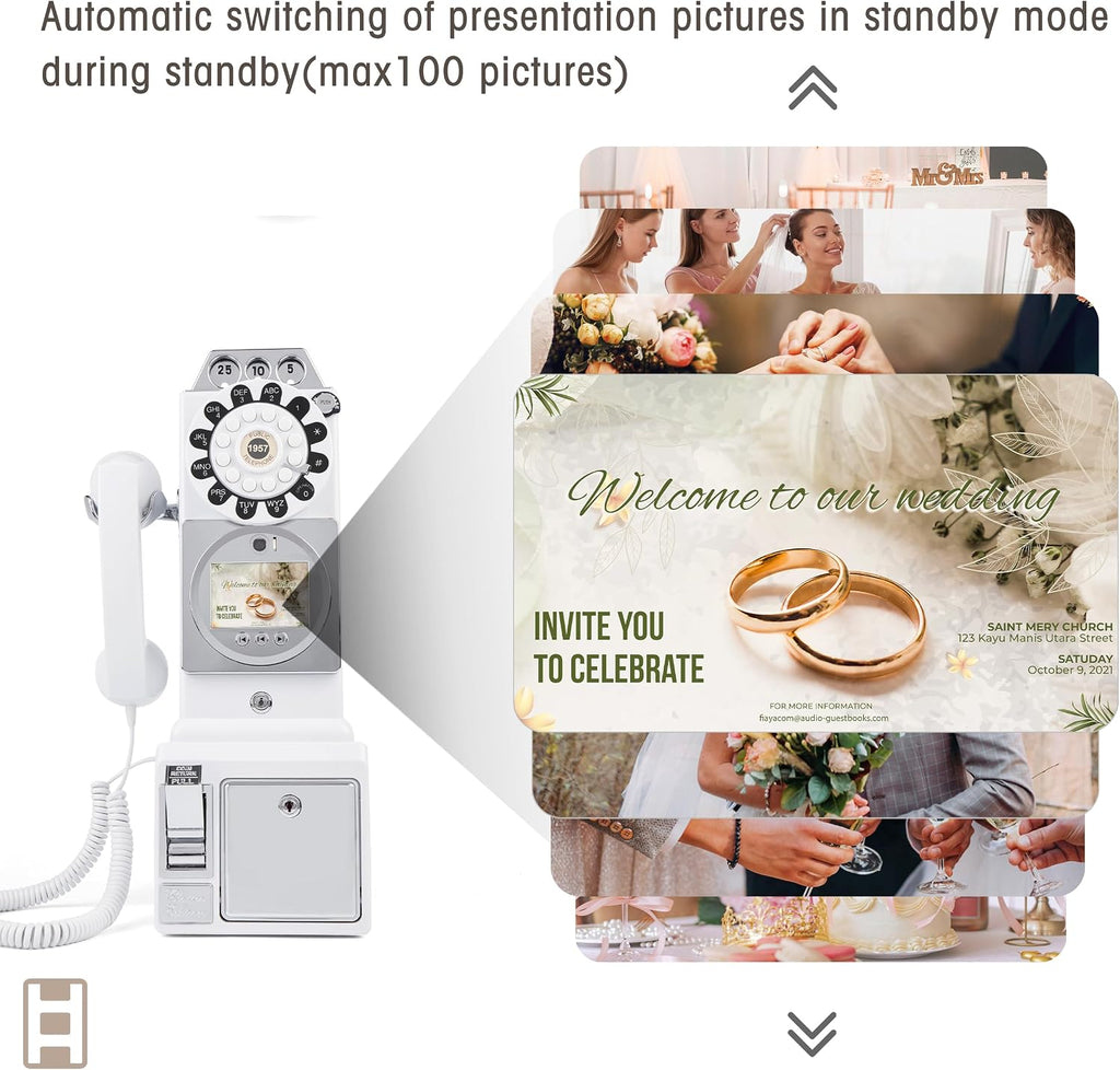 FiayaCom Video Audio Guest Book, Wedding Phone Customized Video Messages,Ideal for a Variety of Memorable Party Occasions (Wall Phone,White)