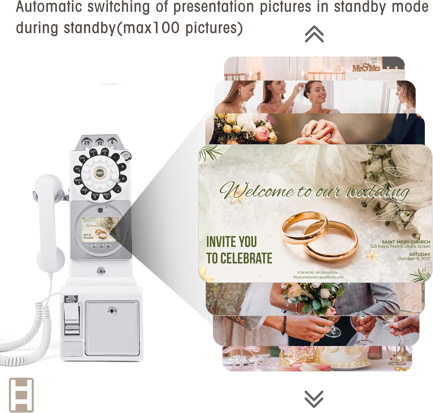 FiayaCom Video Audio Guest Book, Wedding Phone Customized Video Messages,Ideal for a Variety of Memorable Party Occasions (Wall Phone,White)