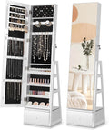 Nicetree 360°Swivel Jewelry Cabinet,Rotatable Full Length Mirror with Jewelry Storage,Standing Jewelry Armoire Organizer, Lockable Jewelry Organizer with 3 Rear Shelves,Bottom Drawer,Pure White