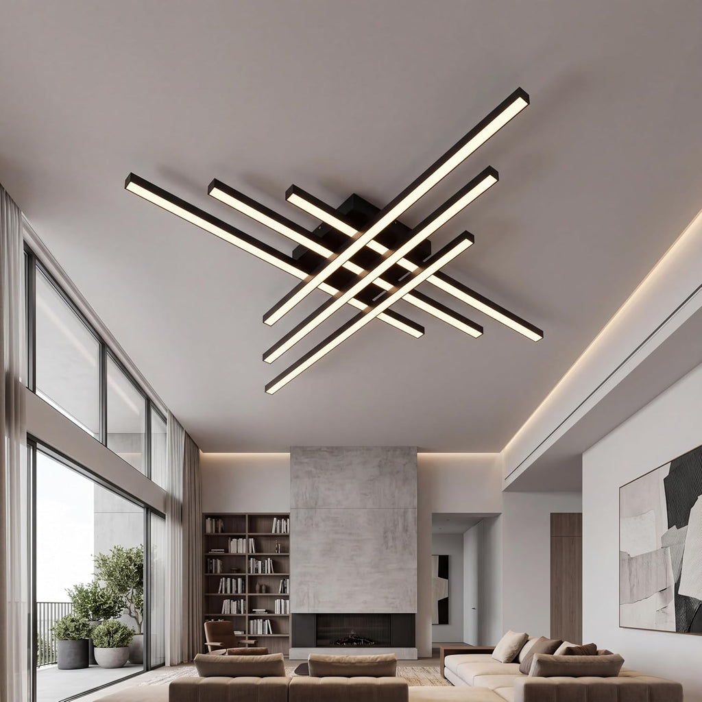 Modern LED Ceiling Lights 43.3' Black Flush Mount Ceiling Light Fixture Sputnik Dimmable Ceiling Lights with Remote Control for Bedroom Living Room Kitchen Room(6 Lights)