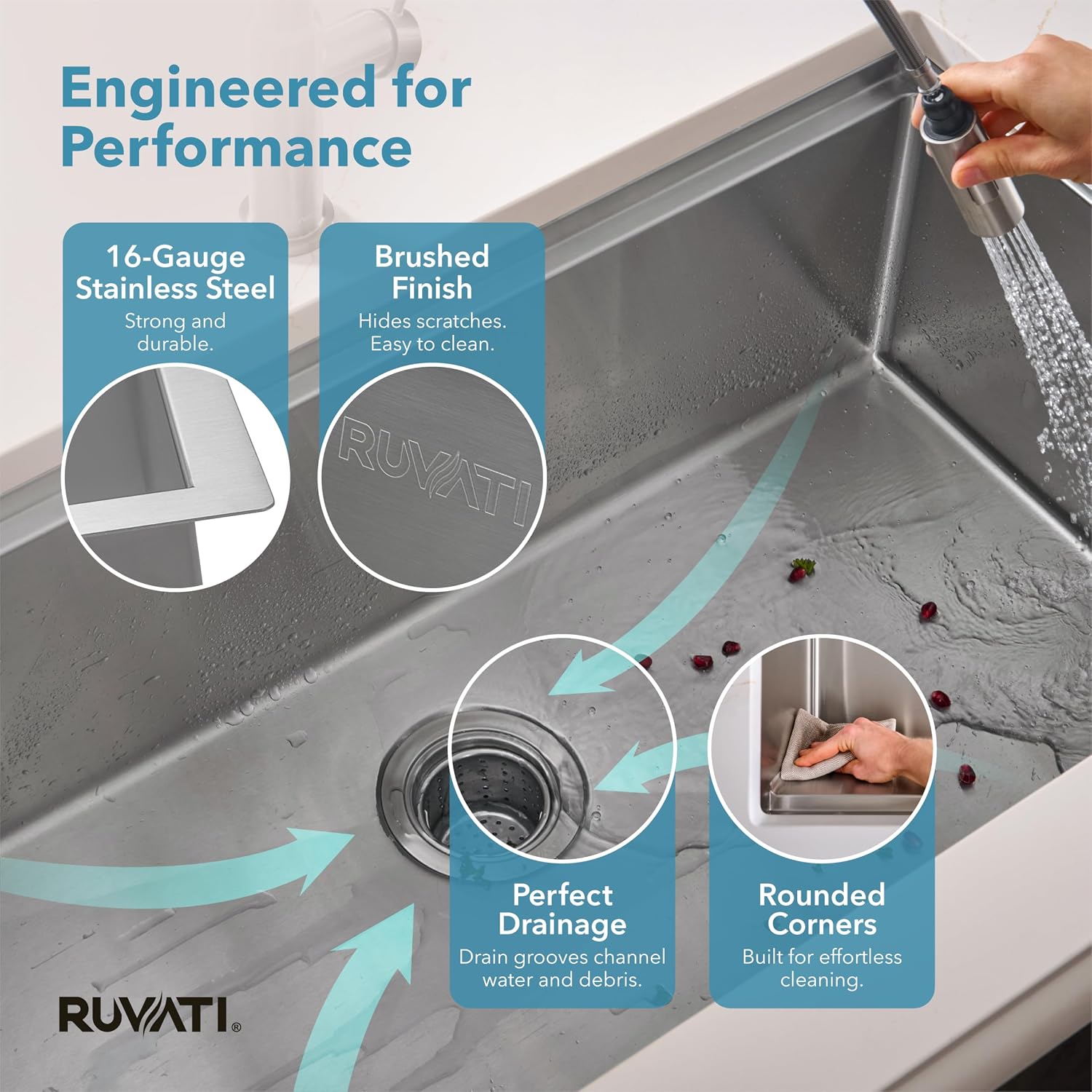 Ruvati 32-inch Round Corner Undermount 16 Gauge Stainless Steel Workstation Kitchen Sink Single Bowl – Soundproof Multifunction Chef Sink with Cutting Board & Accessories – RVH8301