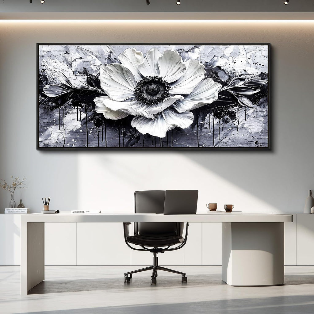 JUDASJART Black and white Canvas Painting Wall Decor For Living Room Wall Art For Bedroom Office Decoration Abstract Flowers Artworks Pictures Ready To Hang Modern Aesthetics Home Decor 32x72 In