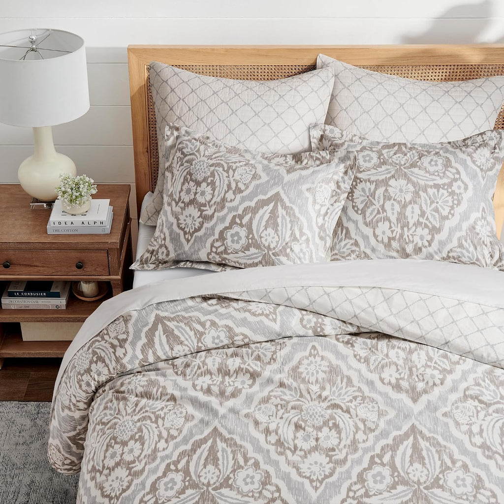 Levtex Home - Becker Taupe Duvet Cover Set - Twin Duvet Cover + One Standard Pillow Case - Ikat - Taupe, Grey and Cream - Duvet Cover (68 x 88in.) and Pillow Case (26 x 20in.) - Cotton