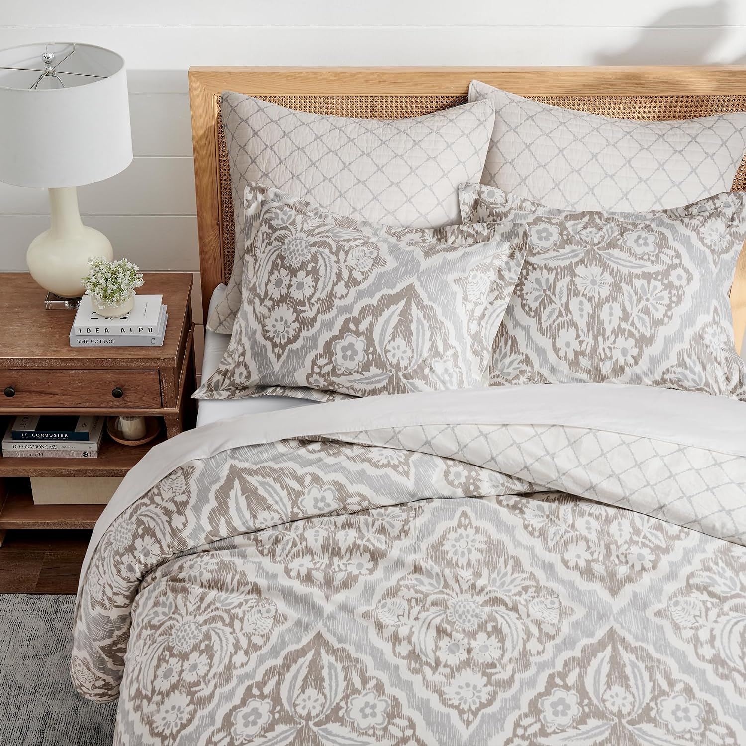 Levtex Home - Becker Taupe Duvet Cover Set - Twin Duvet Cover + One Standard Pillow Case - Ikat - Taupe, Grey and Cream - Duvet Cover (68 x 88in.) and Pillow Case (26 x 20in.) - Cotton