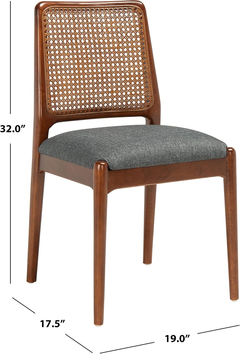 SAFAVIEH Home Collection Reinhardt Rattan Cushion Dining Chair (Set of 2) -Fully Assembled DCH8800D-SET2, Brown/Grey