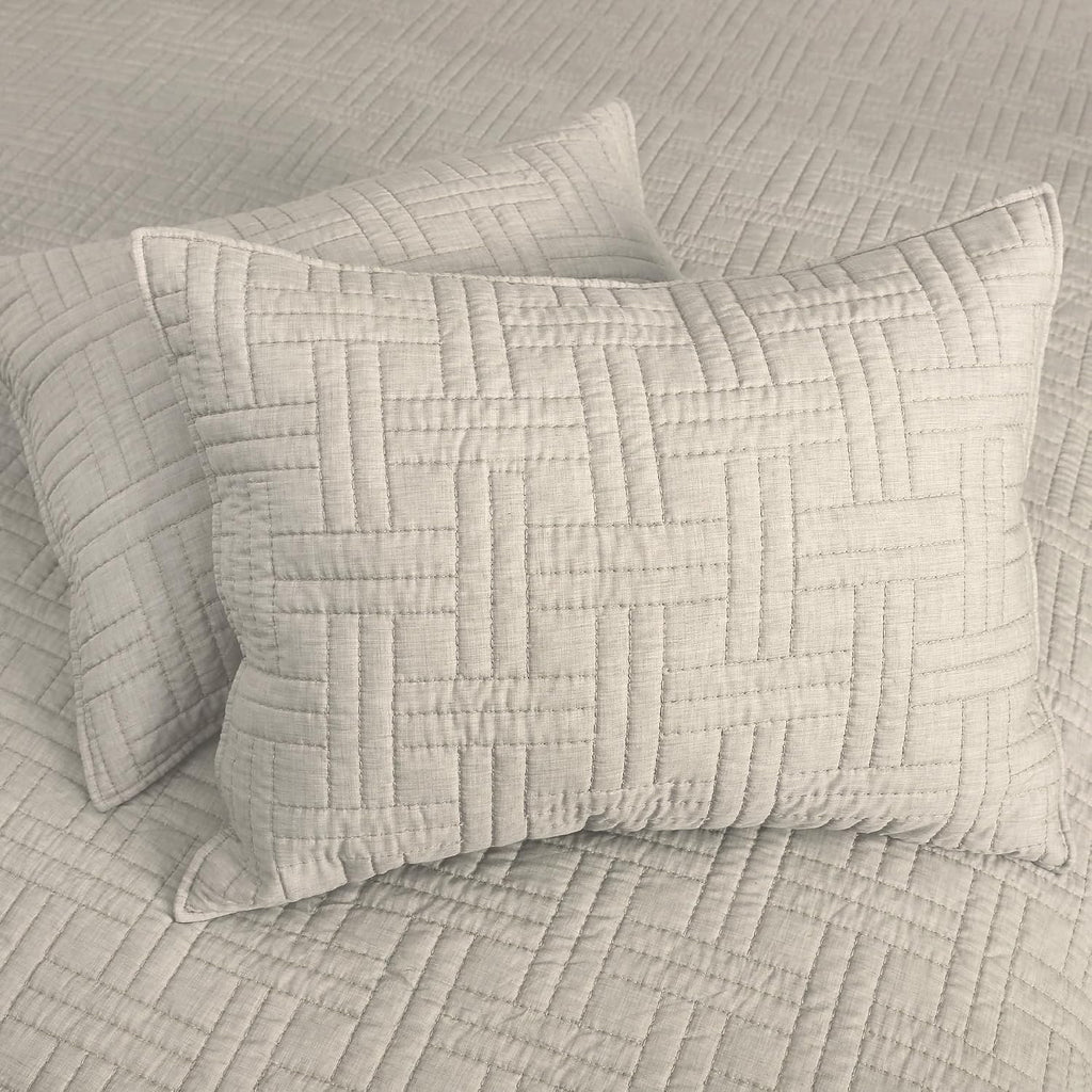 Levtex Home - Melange Stitch Quilt Set - Full/Queen Quilt and Two Standard Shams - Solid Stitched - Natural - Quilt (88x92in.) and Shams (20x26in.) - Reversible - Polycotton Blend