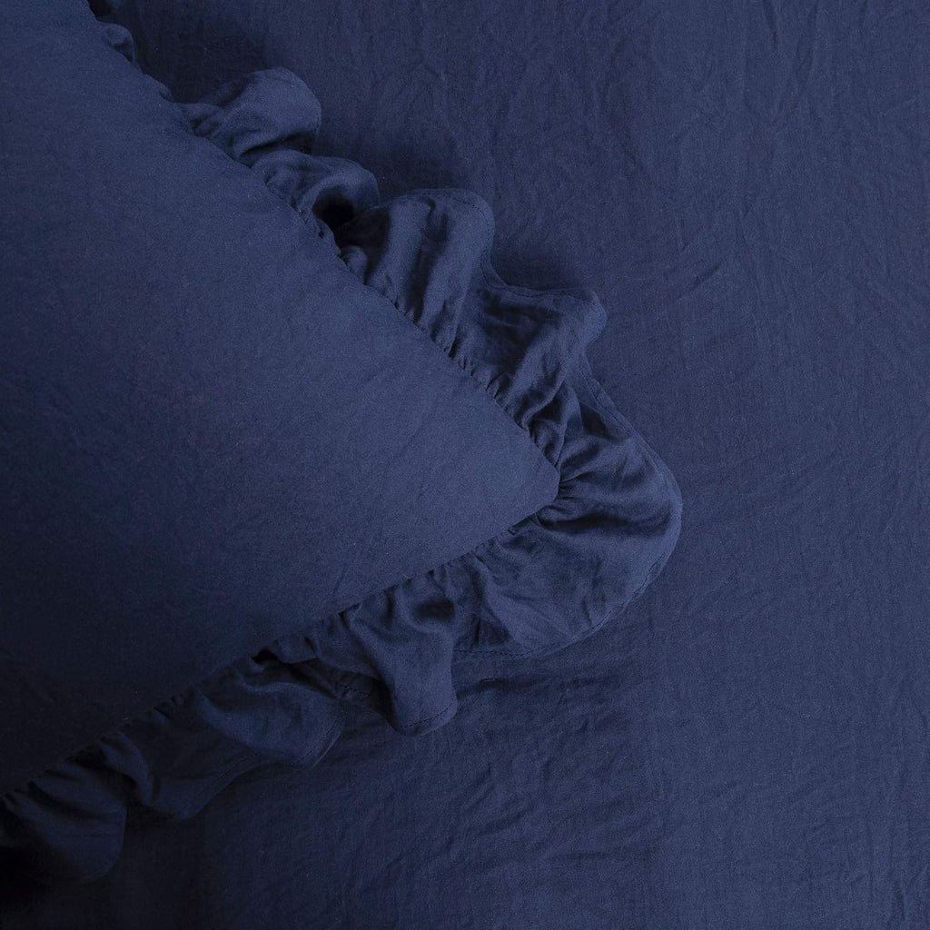 Lush Decor Reyna Ruffle Comforter Set, King, Navy, 3 Piece Cozy Bedding Set