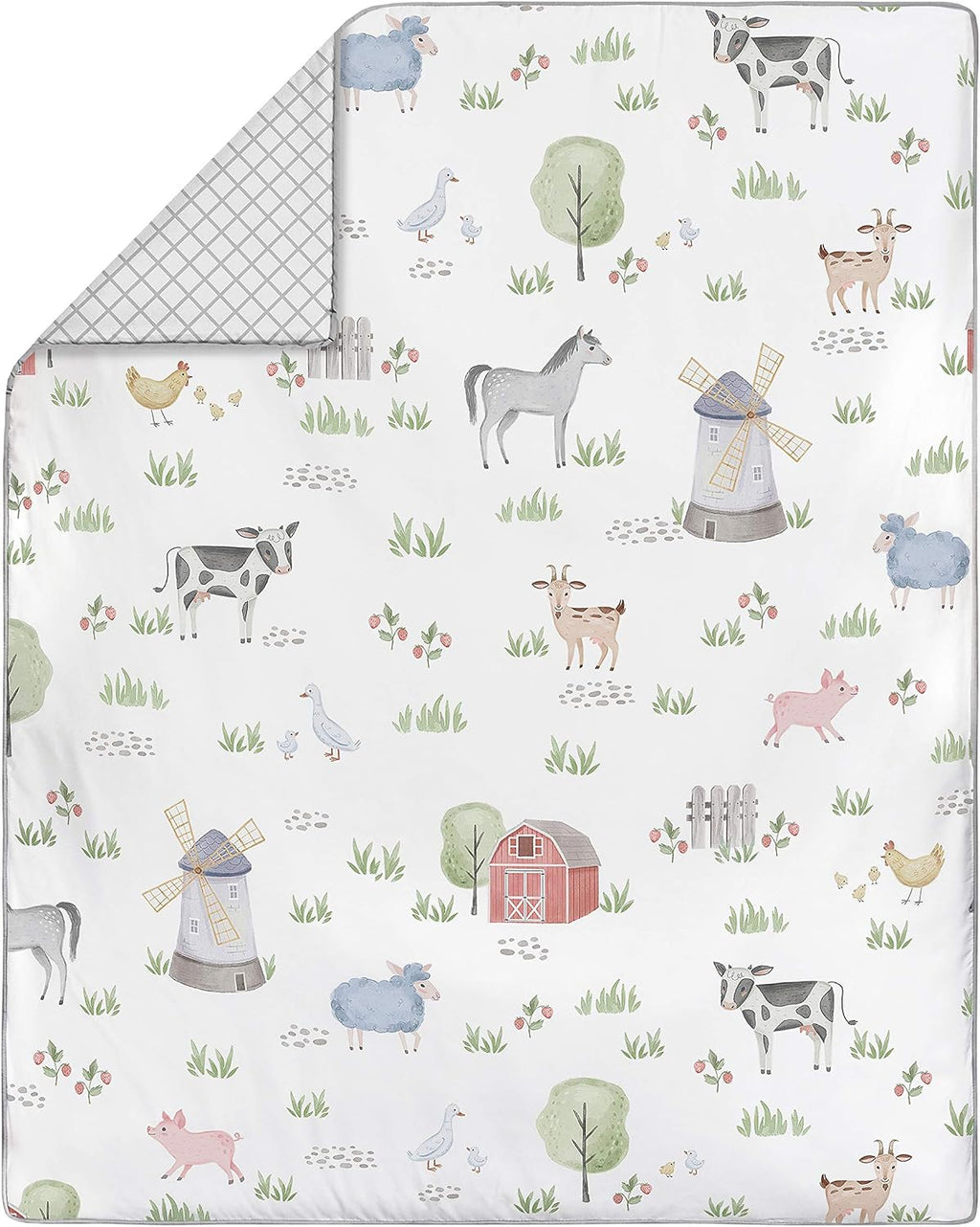 Sweet Jojo Designs Farm Animals Boy or Girl Baby Crib Bedding Set Infant Nursery BreathableBaby Breathable Mesh Crib Liner Blanket Sheet Skirt 6 PC Gender Neutral Farmhouse Barn Horse Cow Sheep Pig