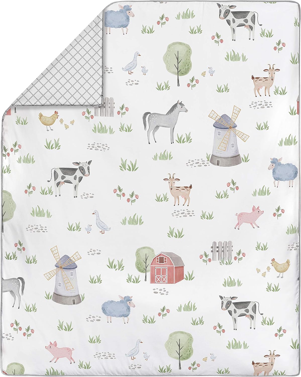 Sweet Jojo Designs Farm Animals Boy or Girl Baby Crib Bedding Set Infant Nursery BreathableBaby Breathable Mesh Crib Liner Blanket Sheet Skirt 6 PC Gender Neutral Farmhouse Barn Horse Cow Sheep Pig