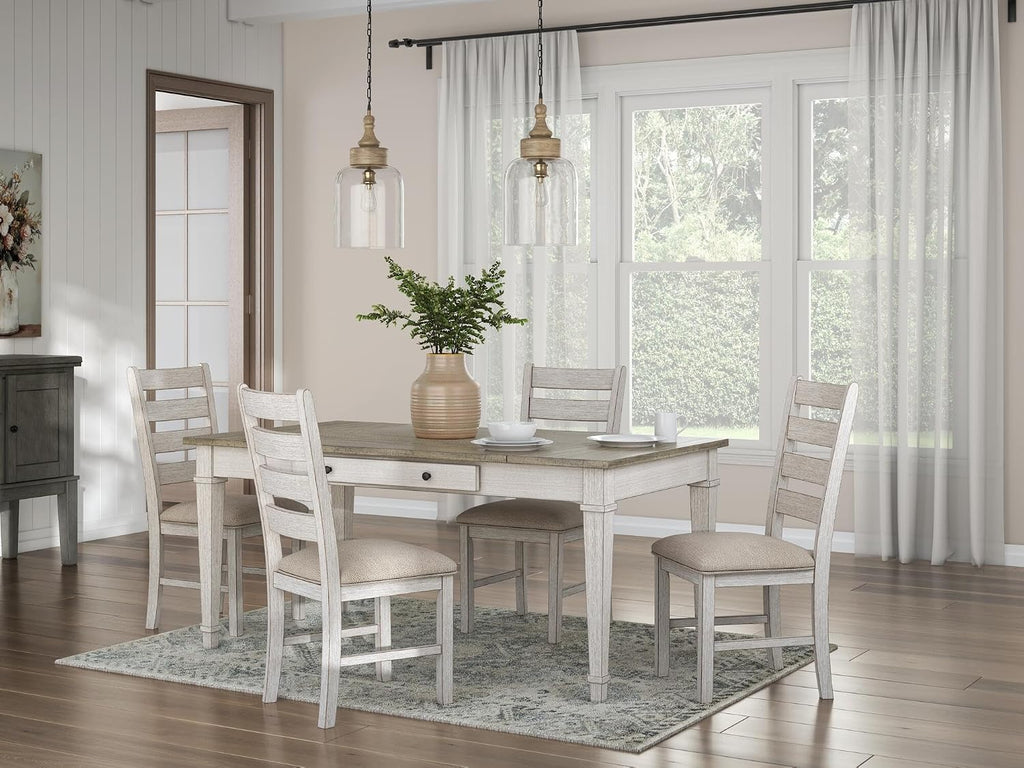 Signature Design by Ashley Skempton Modern Farmhouse Dining Room Chair, 2 Count, Ladderback Design, Wood, 17.75' W x 21.5' D x 38.63' H, White and Light Brown