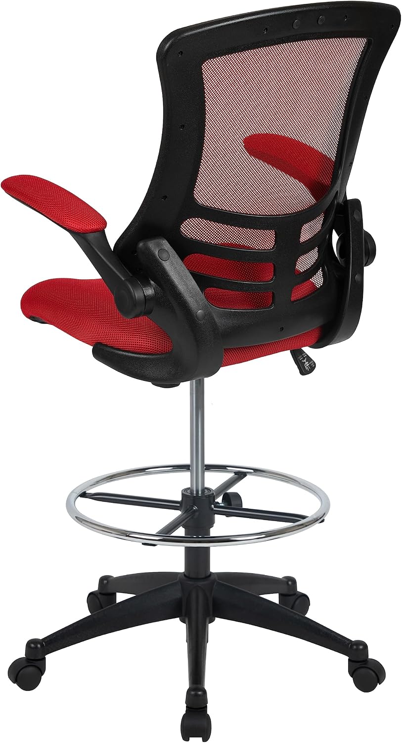 Flash Furniture Kelista Mid-Back Swivel Office Chair with Adjustable Seat Height, Ergonomic Mesh Desk Chair with Flip-Up Armrests, Red