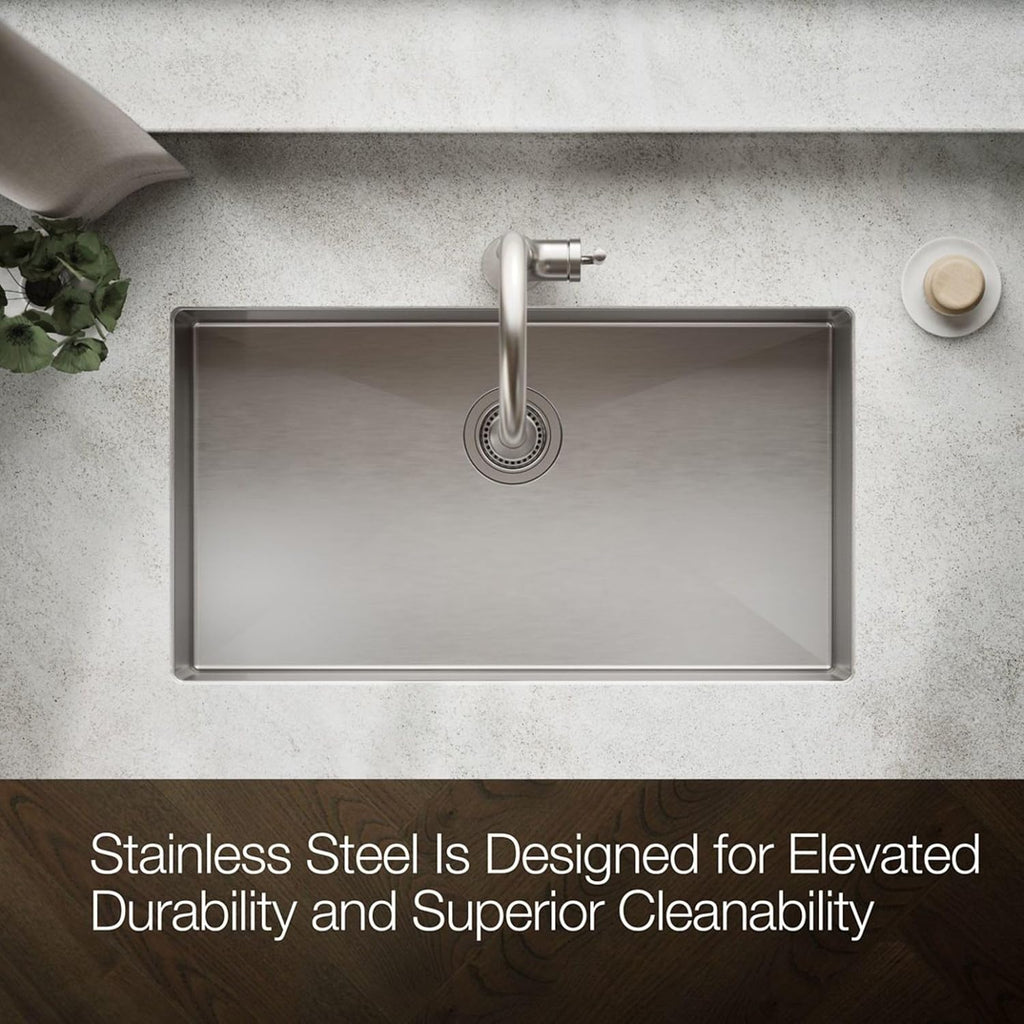 KOHLER Strive® 32' Undermount Kitchen Sink, Single Bowl Kitchen Sinks with Basin Rack, Stainless Steel, K-5285-NA