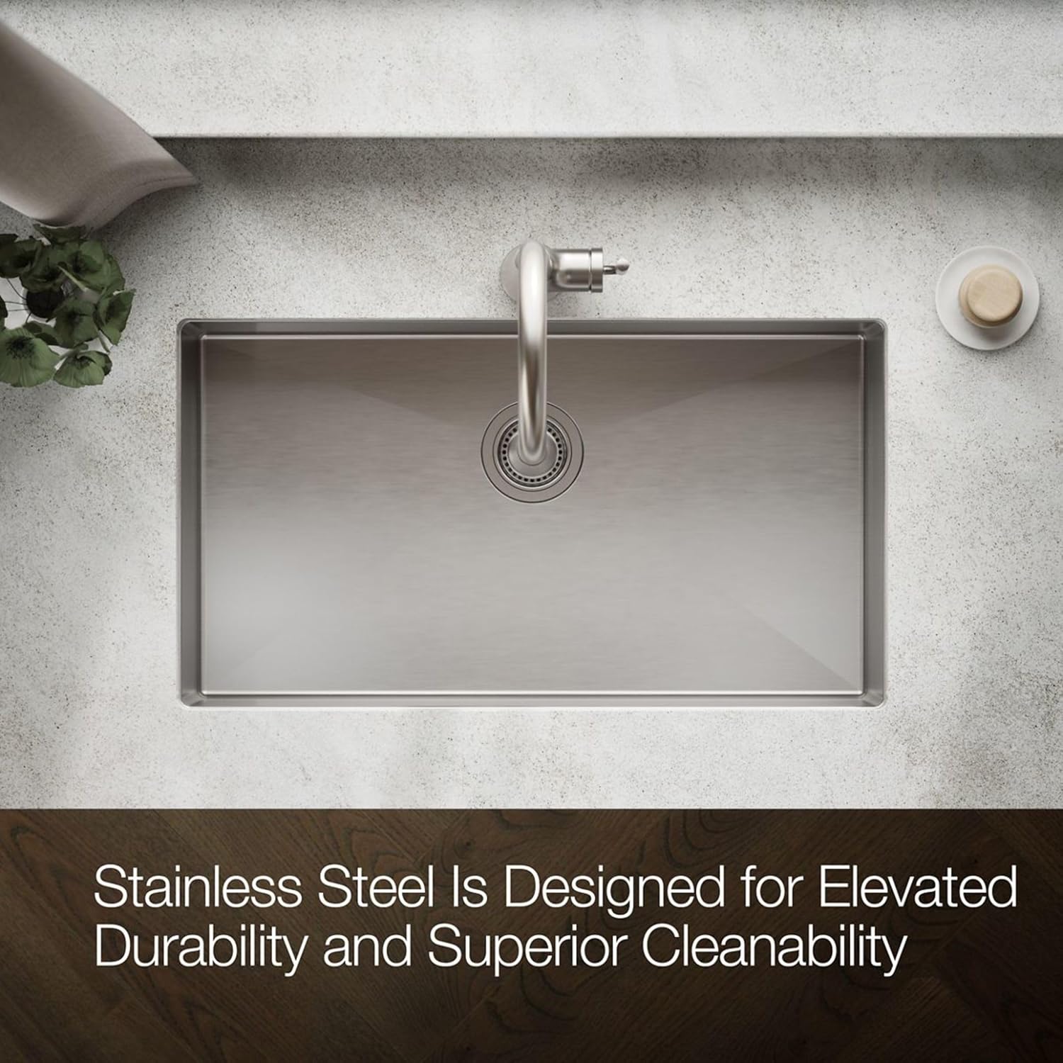 KOHLER Strive® 32' Undermount Kitchen Sink, Single Bowl Kitchen Sinks with Basin Rack, Stainless Steel, K-5285-NA