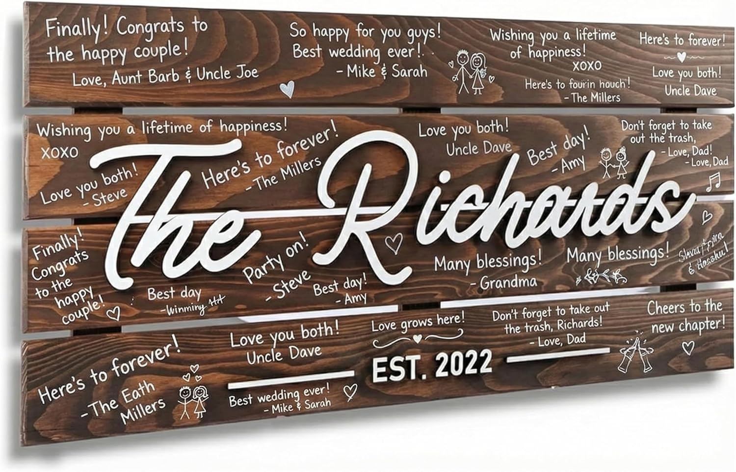 Personalized 4-Plank Wooden Wedding Guest Book Alternative Sign, Rustic Reception Decor with 3D Custom Last Name & Date, Unique Writeable Keepsake Signature Board for Couple, 28'x13' (Large)
