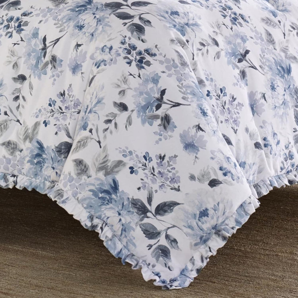 Laura Ashley Home - King Comforter Set, Reversible Cotton Bedding with Matching Shams, Stylish Home Decor for All Seasons (Chloe Blue, King)