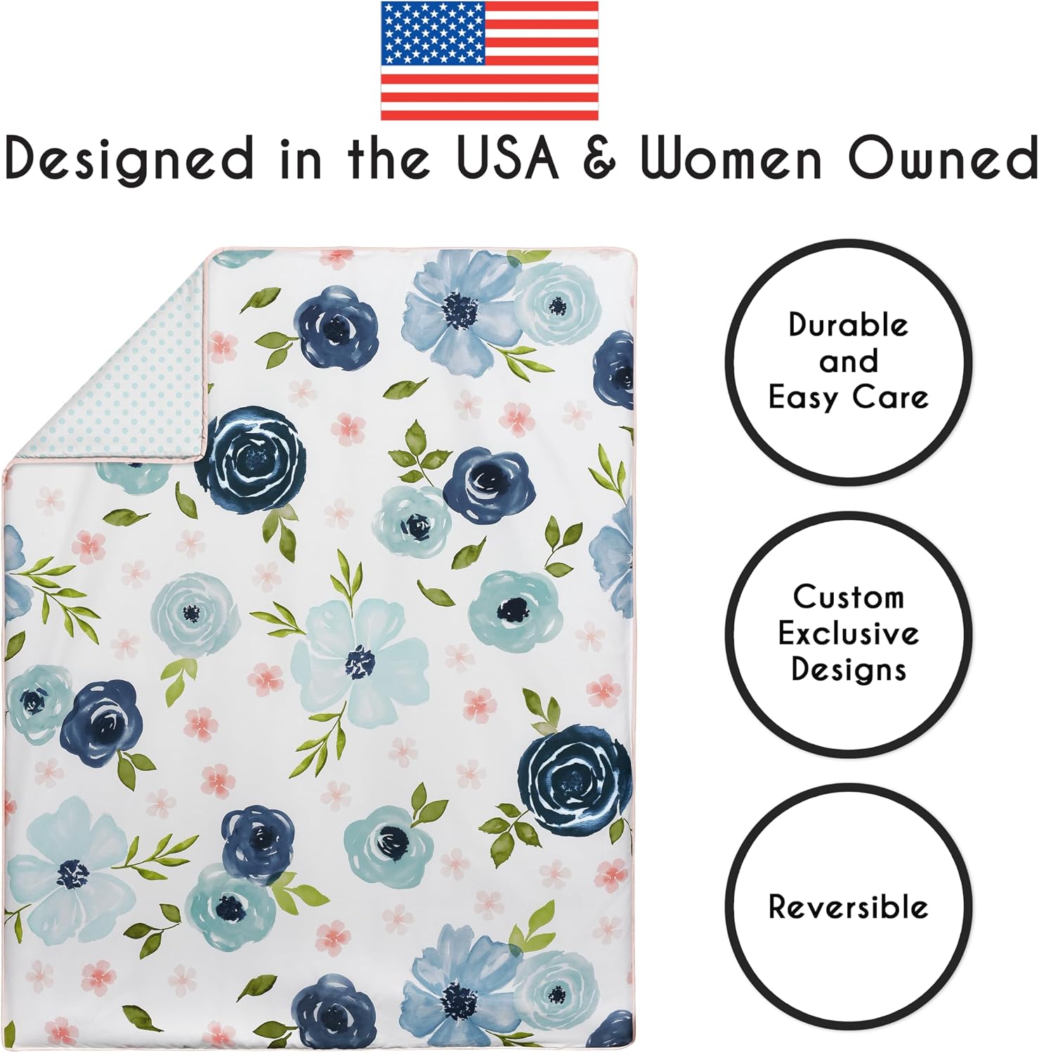 Sweet Jojo Designs 4-Piece Baby Crib Bedding Set (Pink/Blue Boho Floral) for Girls, Infants/Nursery incl. Blanket, Fitted Sheet, Skirt, Diaper Stacker (Watercolor, Rose, Polka Dot, Shabby Chic, Navy)