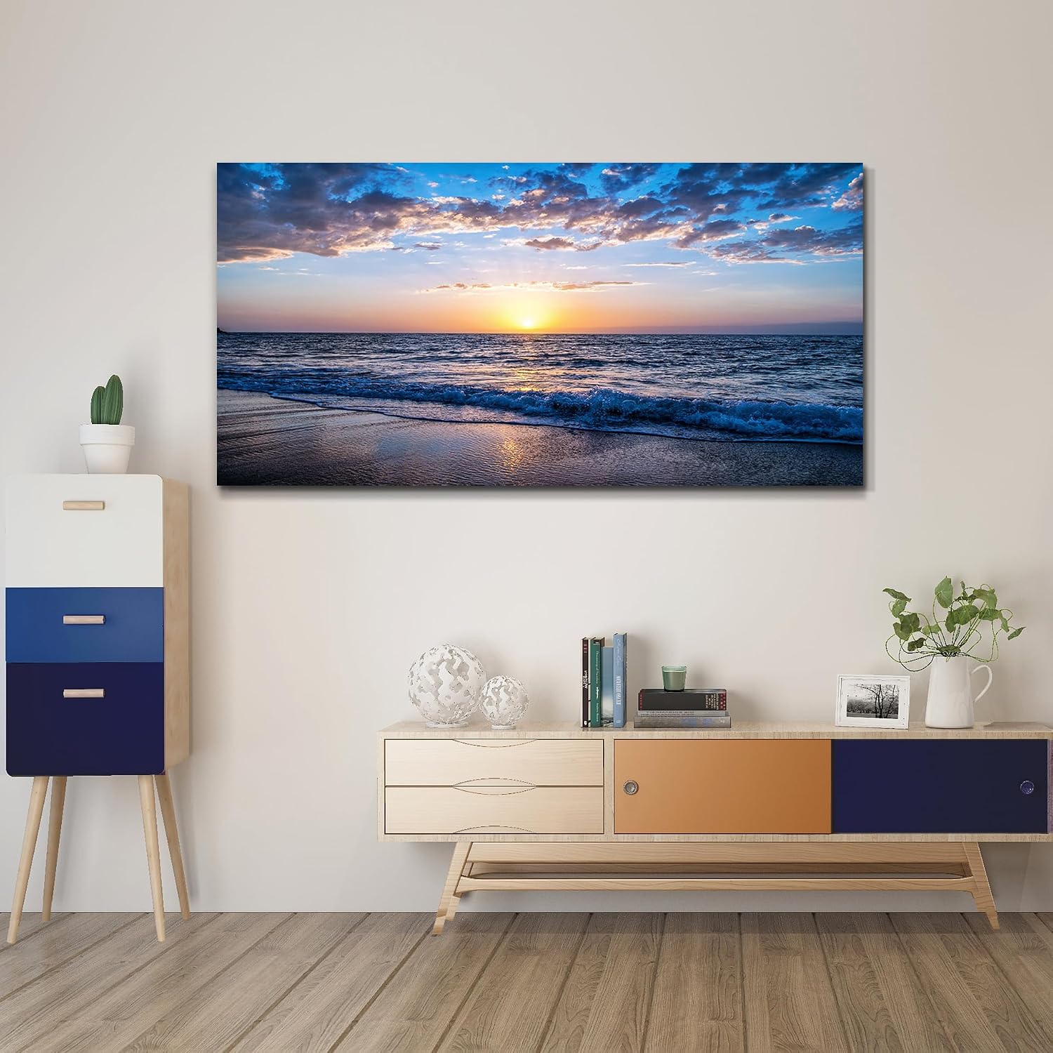 hyidecorart Wall Art Moon Sea blue Ocean Landscape Paintings Bedroom Canvas Art Print wall art for living room Paintings for Wall Decor and large Home Decor (30 x 60inch x 1pcs)