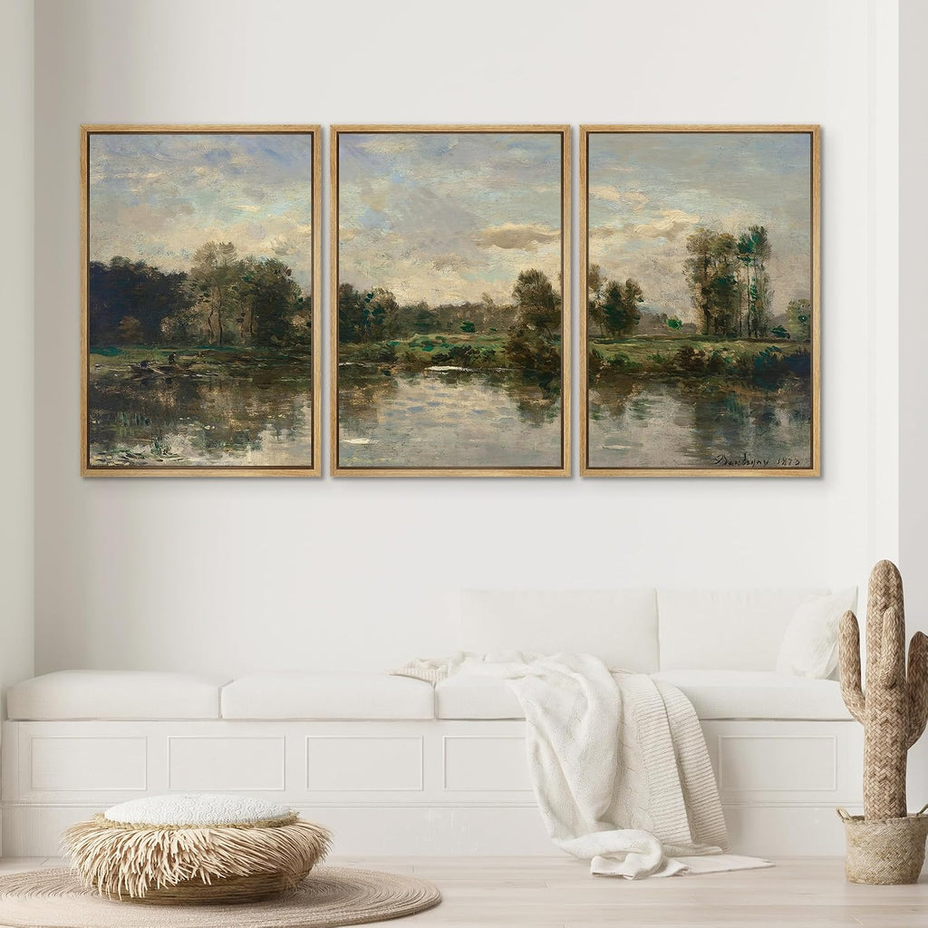 SIGNWIN Framed Canvas Print Wall Art Set Peaceful River Landscape Serene Waters and Lush Forest Illustrations Modern Scenic Colorful Ultra for Living Room, Bedroom, Office - 24'x36'x3 Natural