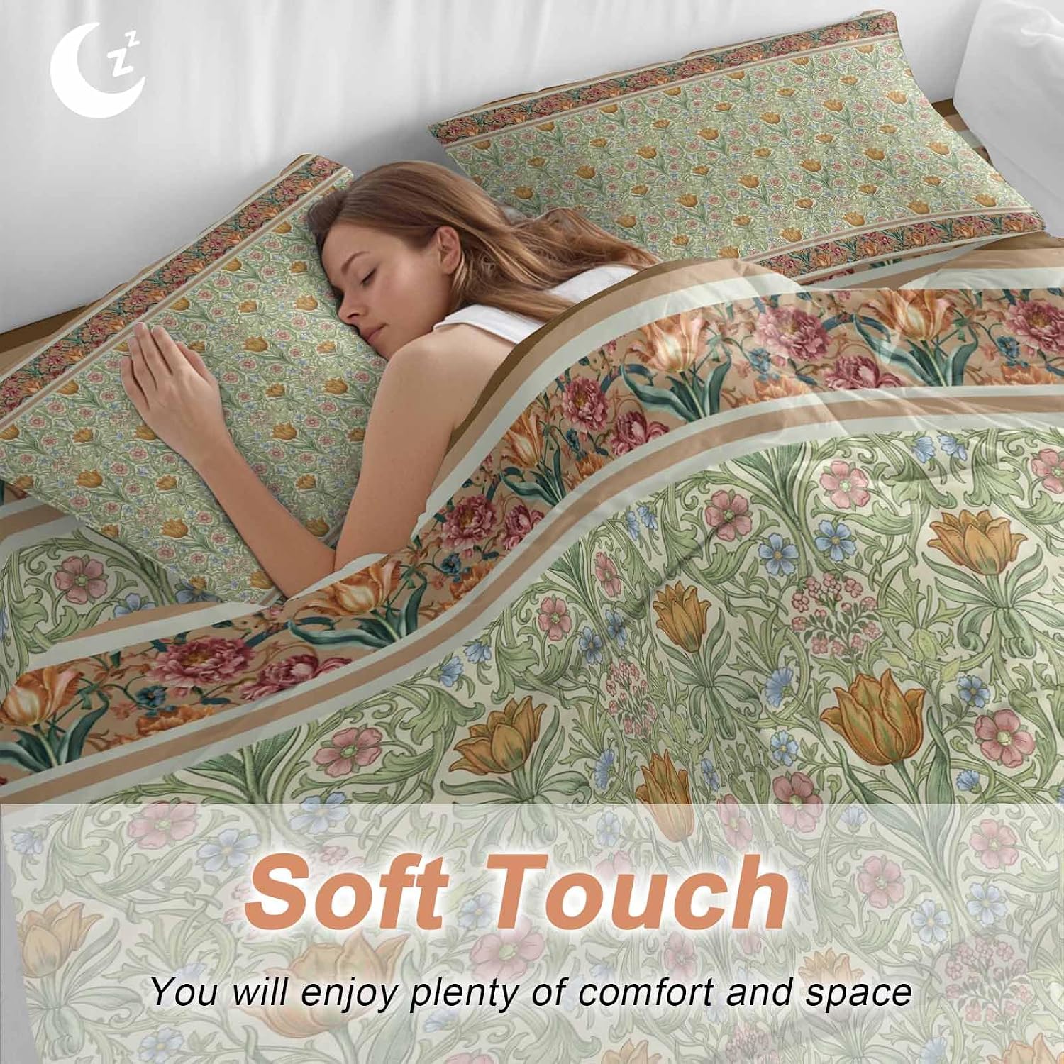 Prime Leader Flowers Duvet Cover Set Queen Size 4 Pieces Ethnic Abstract Yellow Pink Floral Green Leaf Bedding Set with Zipper Closure, 1 Comforter Cover 86x86 Inches 1 Flat Sheet & 2 Pillow Cases