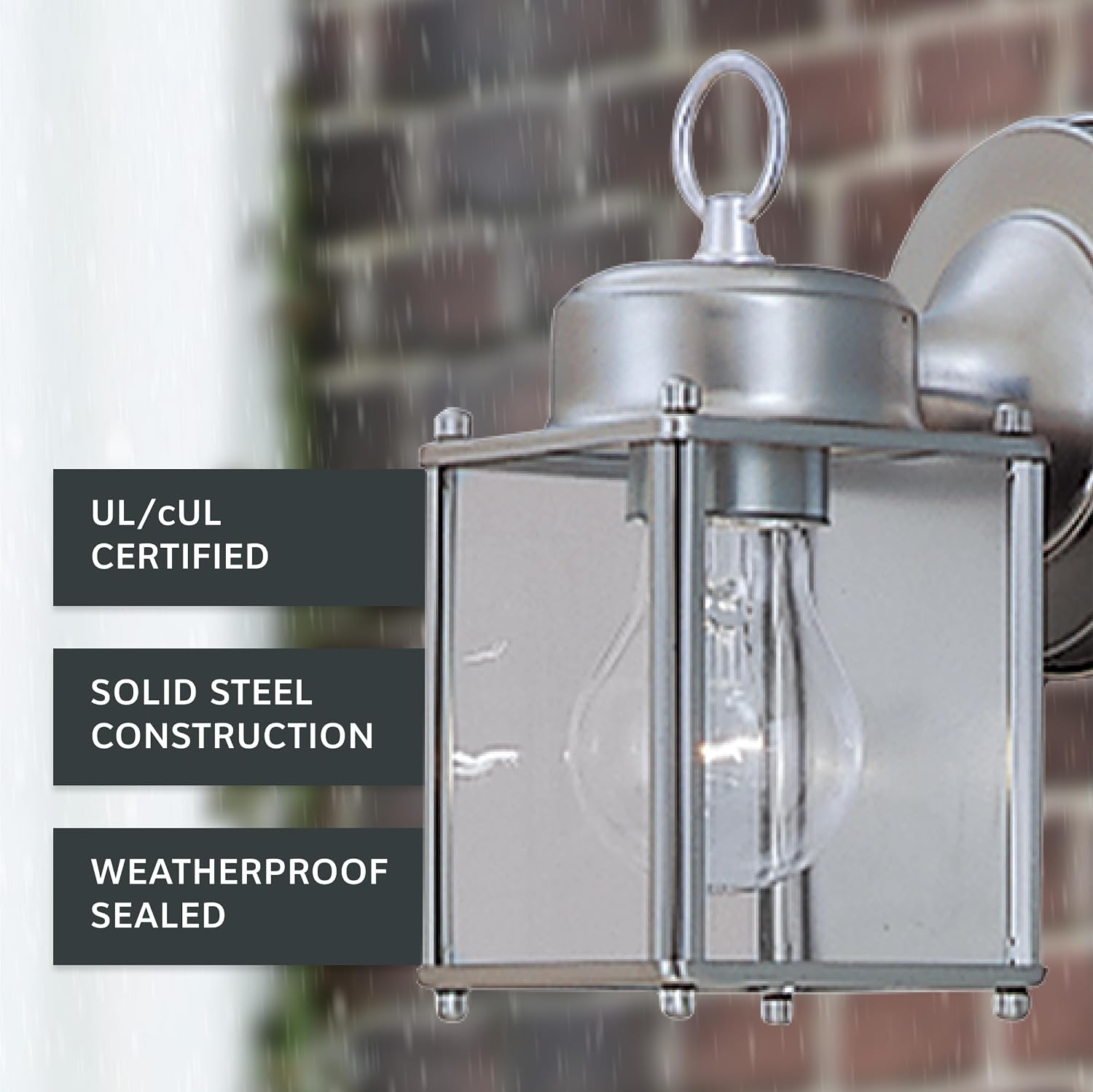 DESIGNERS FOUNTAIN Preston Outdoor Light Fixture, 8 Inch, Exterior Wall Mount Lantern Sconce, Clear Glass Porch Lights for Front Door, Patio, and House Garage, Pewter, 1161-PW (Pack of 6)