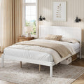 Platform Bed Frame with Headboard, Wood Slat Support, No Box Spring Needed,King,White