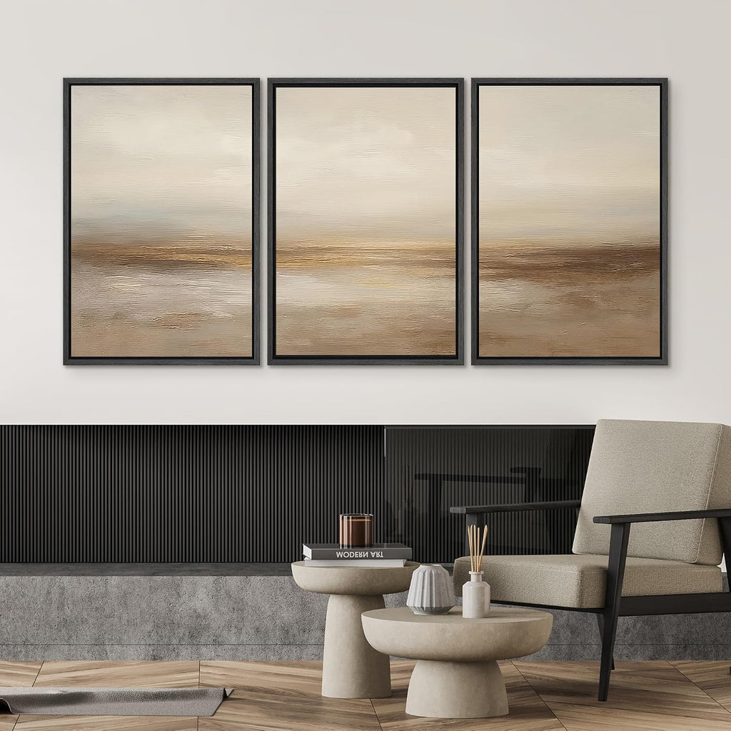 SIGNWIN Framed Wall Art Print Set Beige & Gold Horizon Abstract Minimalist Illustrations Modern Art Chic Multicolor for Living Room, Bedroom, Office - 16'x24'x3 Black