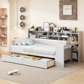 RuiSiSi Twin Size Daybed with Storage Drawers and Bookcase, Wood Daybed with Desk and Storage Headboard, Twin Corner Bed with Storage Shelves Drawers for Kids Teens Adults Bedroom, Antique White