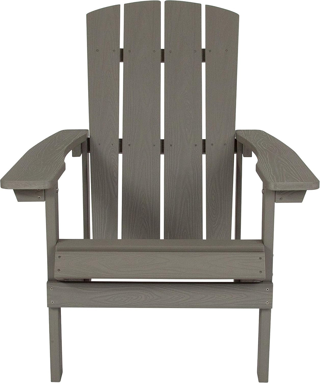Flash Furniture Charlestown Indoor/Outdoor Faux Wood Adirondack Chair, Weather-Resistant Polyresin Patio Adirondack Chair with 350-lb. Static Weight Capacity, Gray