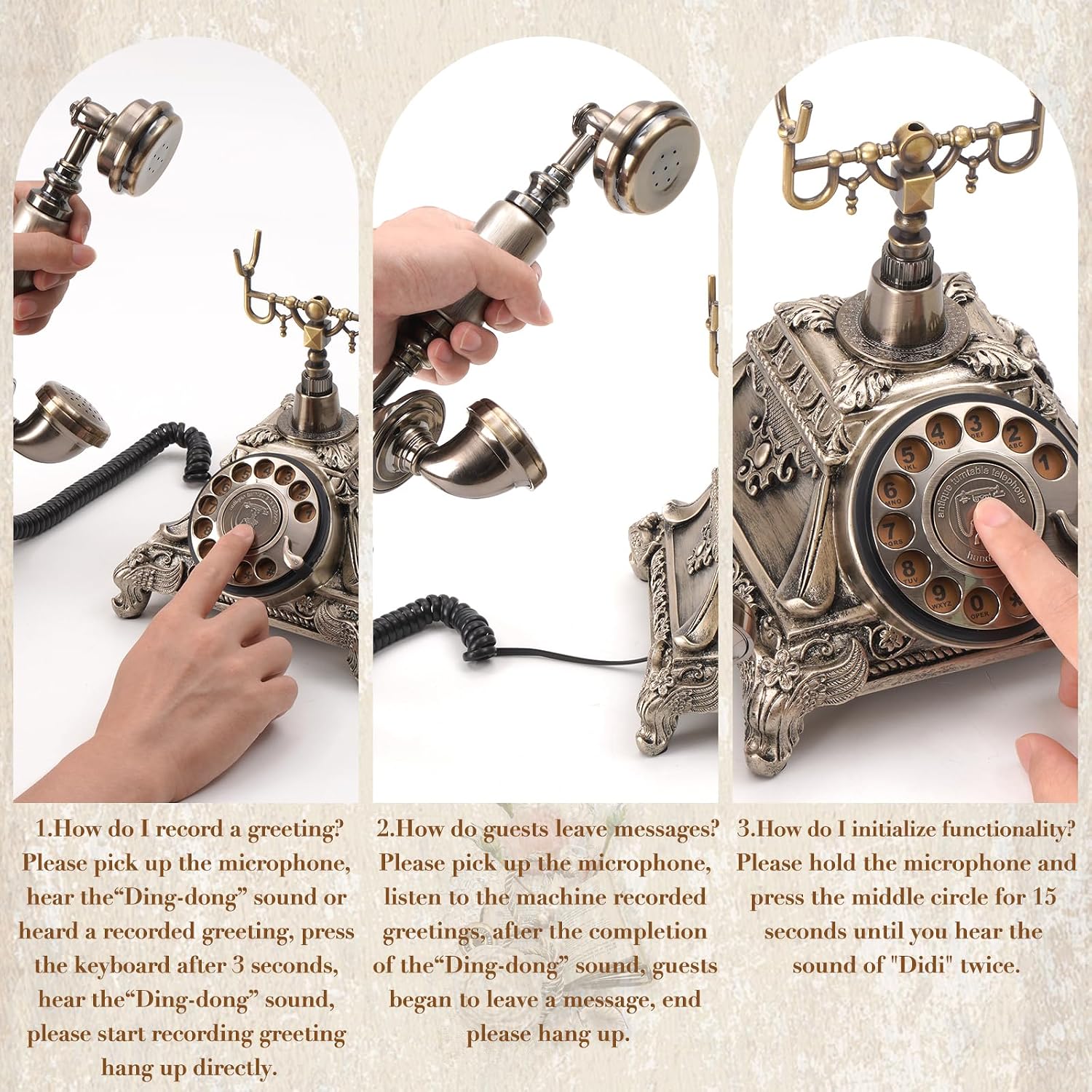 Audio Guest Book Wedding Phone - Unique Voicemail Recorder for Weddings, Parties, Graduations - European Vintage Style, Crystal-Clear Sound, Antique Bronze Rotary Design, Voice Message Guestbook