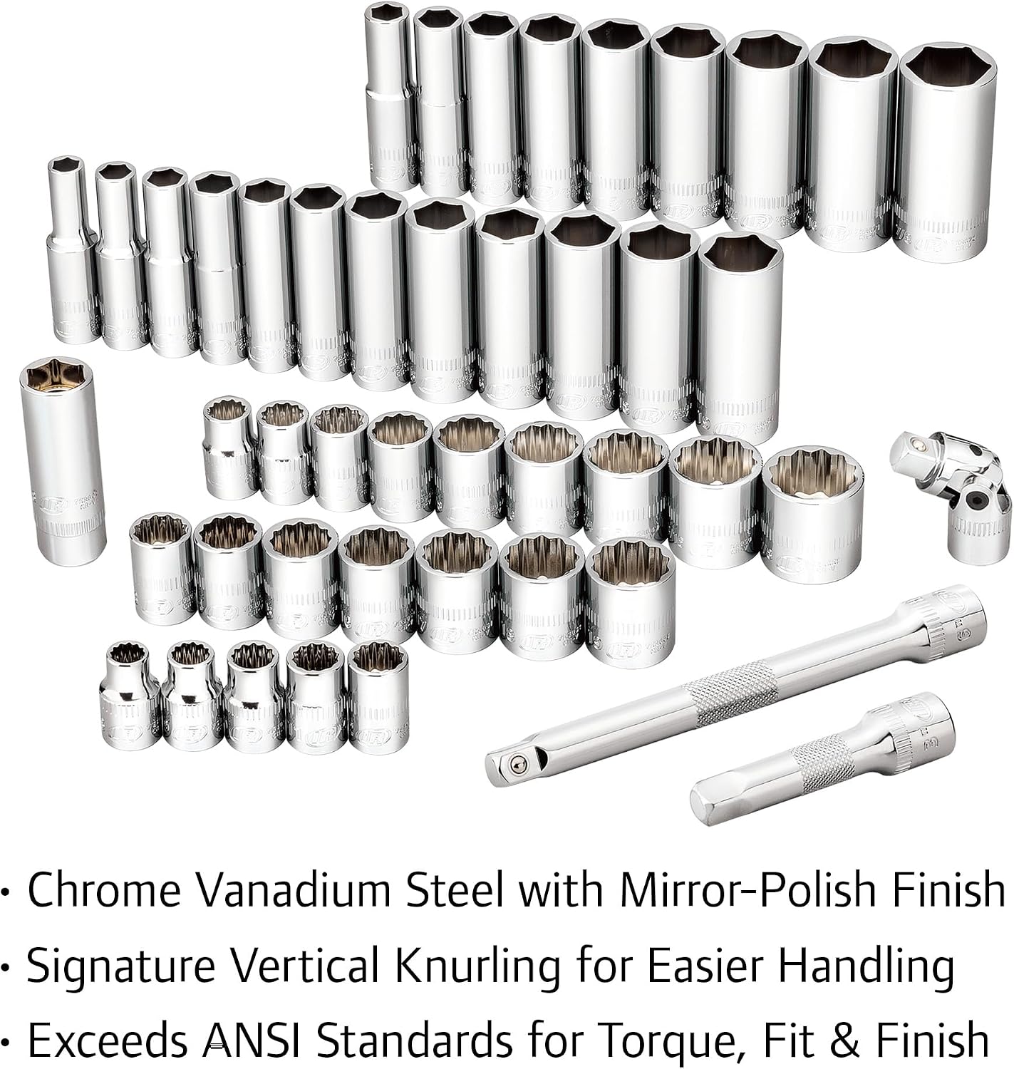 Ingersoll Rand 68 Piece 3/8-Inch Drive Metric/SAE Mechanics Tool Set, 72 Tooth Seal Headed Ratchet Handle, Chrome-Vanadium Steel Shallow/Deep Sockets, Universal Joint Socket - 752018