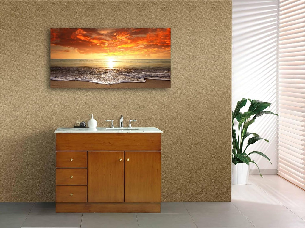 Baisuart S0162 Canvas Prints Wall Art Sunset Ocean Beach Pictures Photo Paintings for Living Room Bedroom Home Decorations Stretched and Framed Seascape Waves Landscape Giclee Artwork 30x60inch