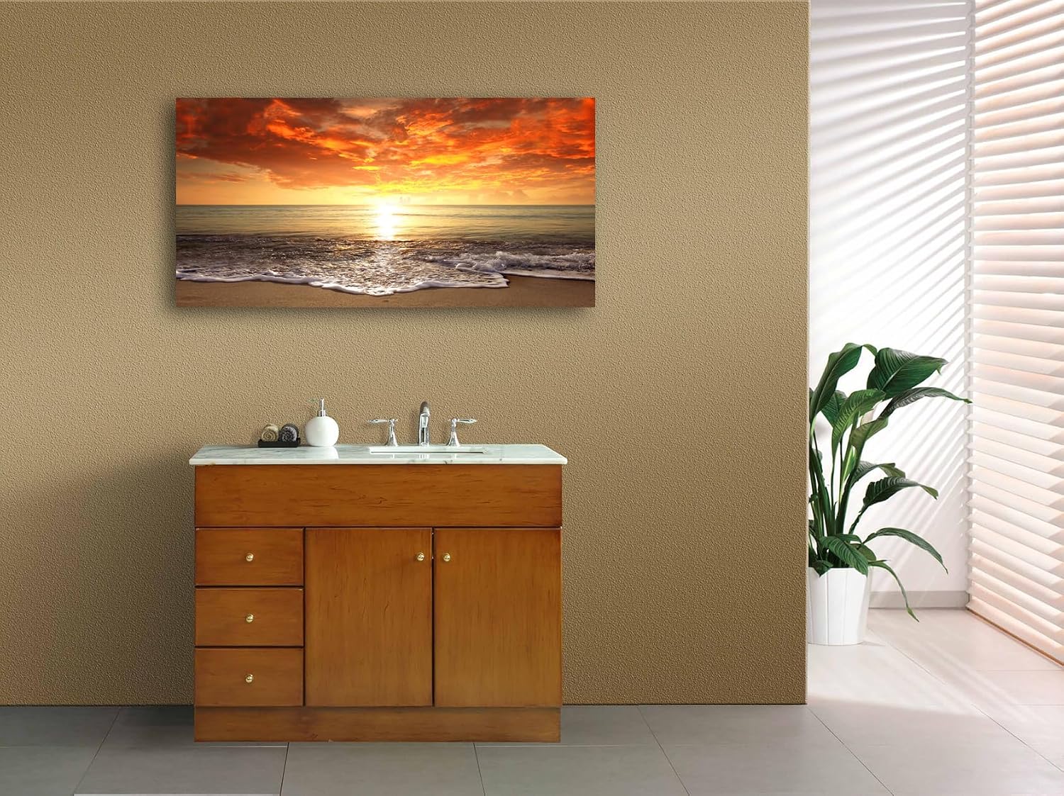 Baisuart S0162 Canvas Prints Wall Art Sunset Ocean Beach Pictures Photo Paintings for Living Room Bedroom Home Decorations Stretched and Framed Seascape Waves Landscape Giclee Artwork 30x60inch