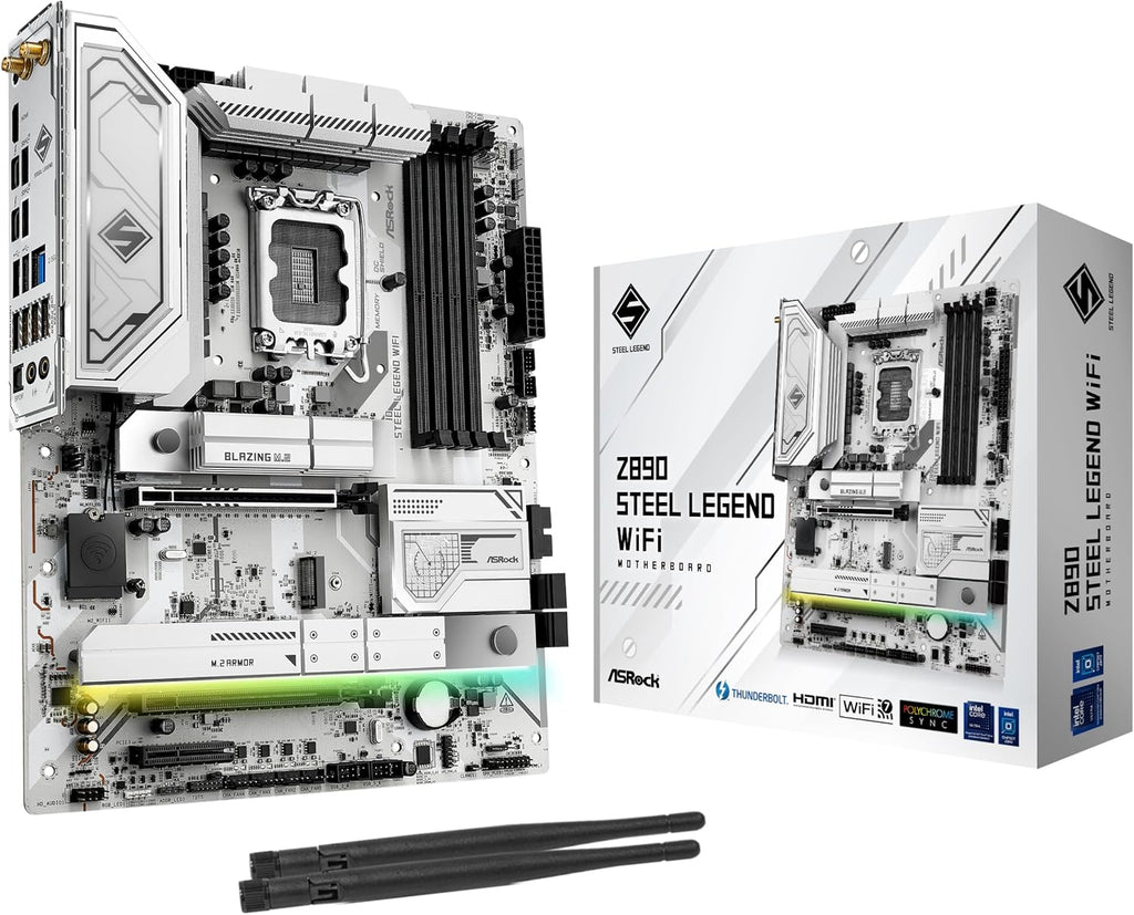 ASRock Intel Core Ultra Z890 Steel Legend WiFi 7 ATX LGA1851RL-ILM Motherboard DDR5 M.2 PCle 5.0 ARGB SATA3 6.0 Gb/s Thunderbolt