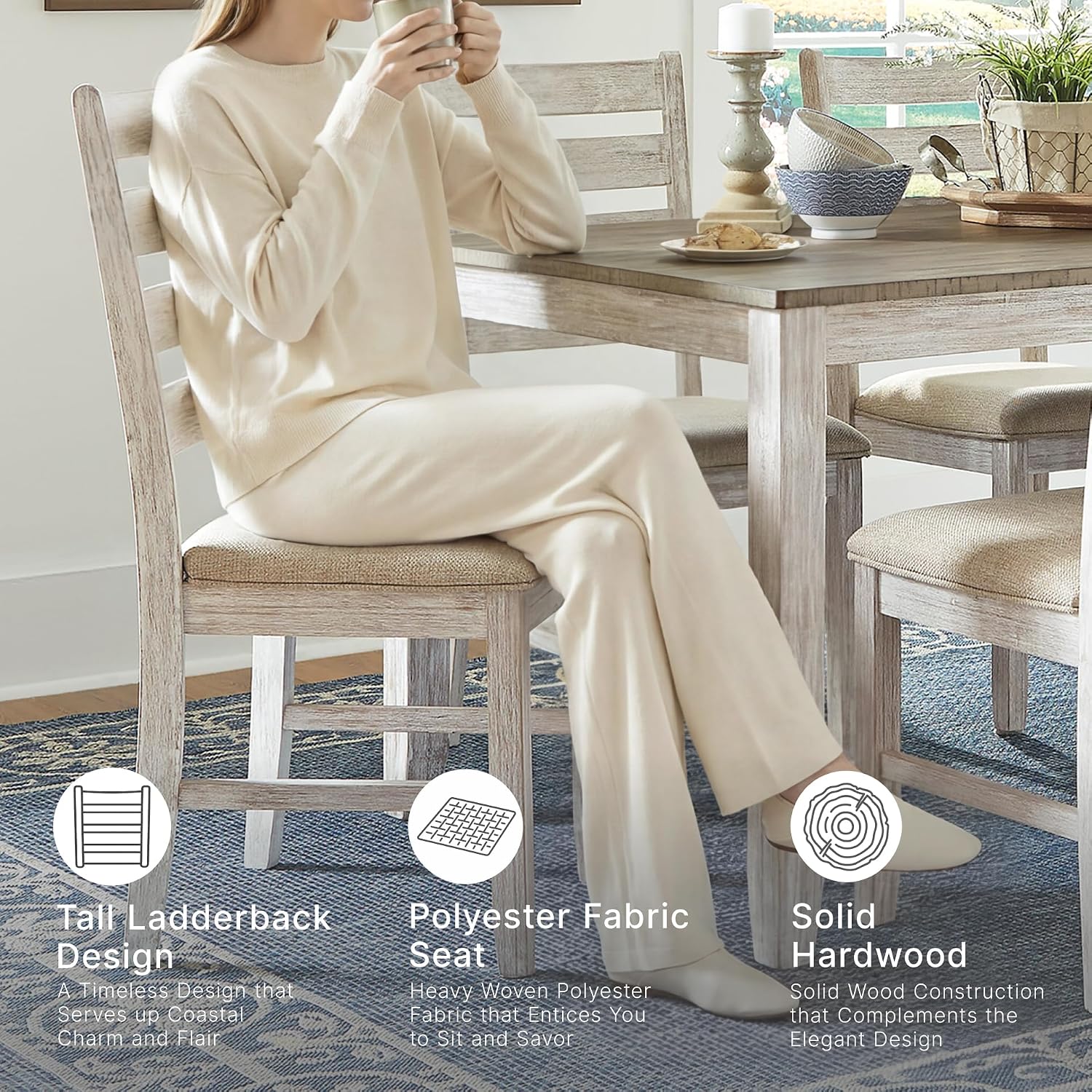 Signature Design by Ashley Skempton Modern Farmhouse Dining Room Chair, 2 Count, Ladderback Design, Wood, 17.75' W x 21.5' D x 38.63' H, White and Light Brown
