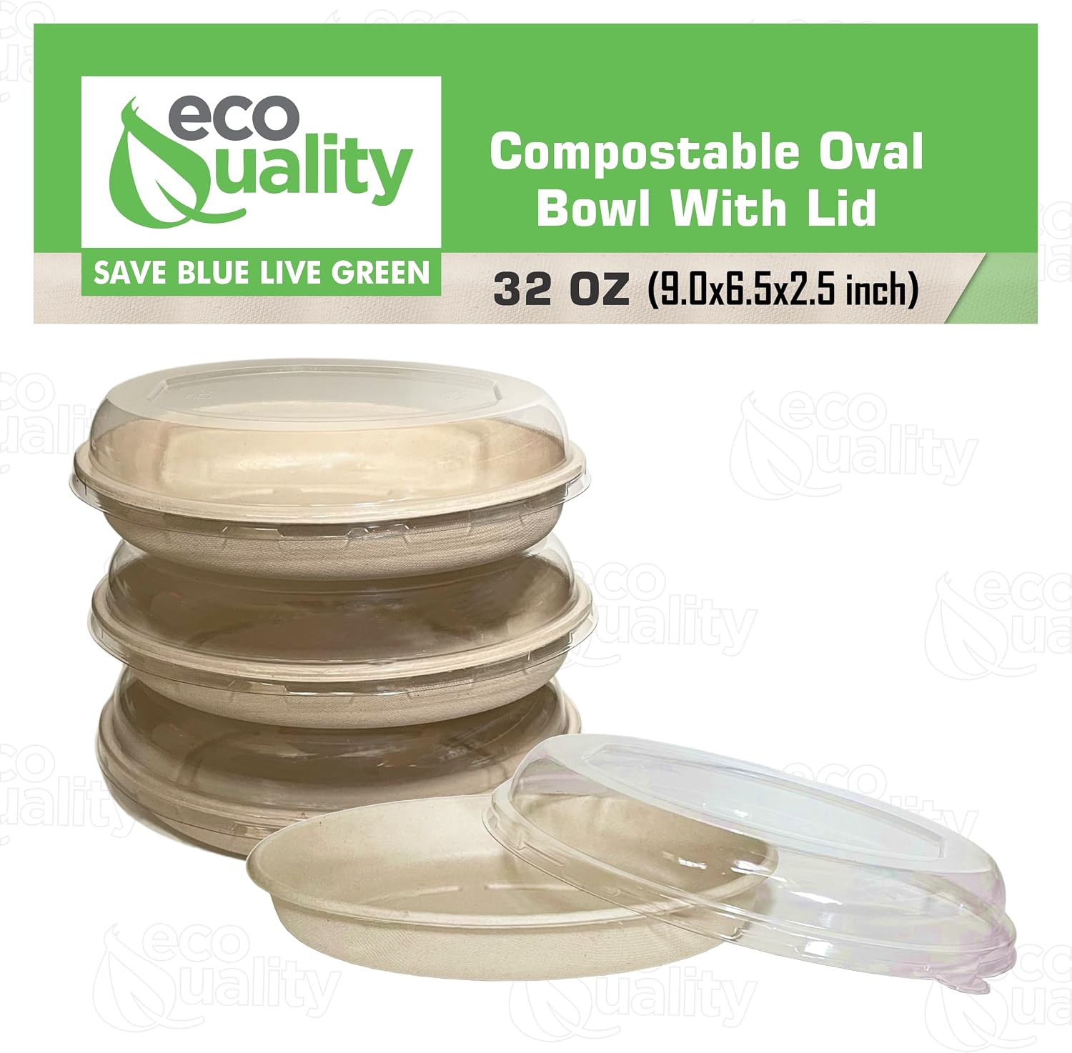 32 oz Disposable Compostable Fiber Oval Burrito Bowls with Dome Lids Heavy-Duty, Eco-Friendly Natural Bagasse Unbleached, Heat Resistant, Biodegradable Paper Salad Bowls Alternative to Plastic (400)