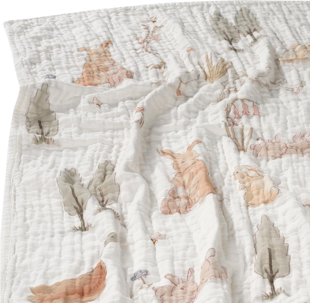 Lambs & Ivy Signature Bunny Hop Organic Cotton Muslin 3-Piece Crib Bedding Set