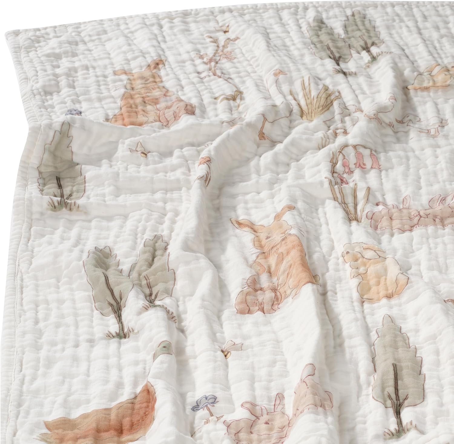 Lambs & Ivy Signature Bunny Hop Organic Cotton Muslin 3-Piece Crib Bedding Set