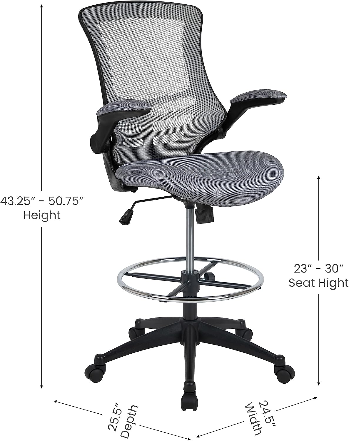 Flash Furniture Kelista Mid-Back Swivel Office Chair with Adjustable Seat Height, Ergonomic Mesh Desk Chair with Flip-Up Armrests, Dark Gray