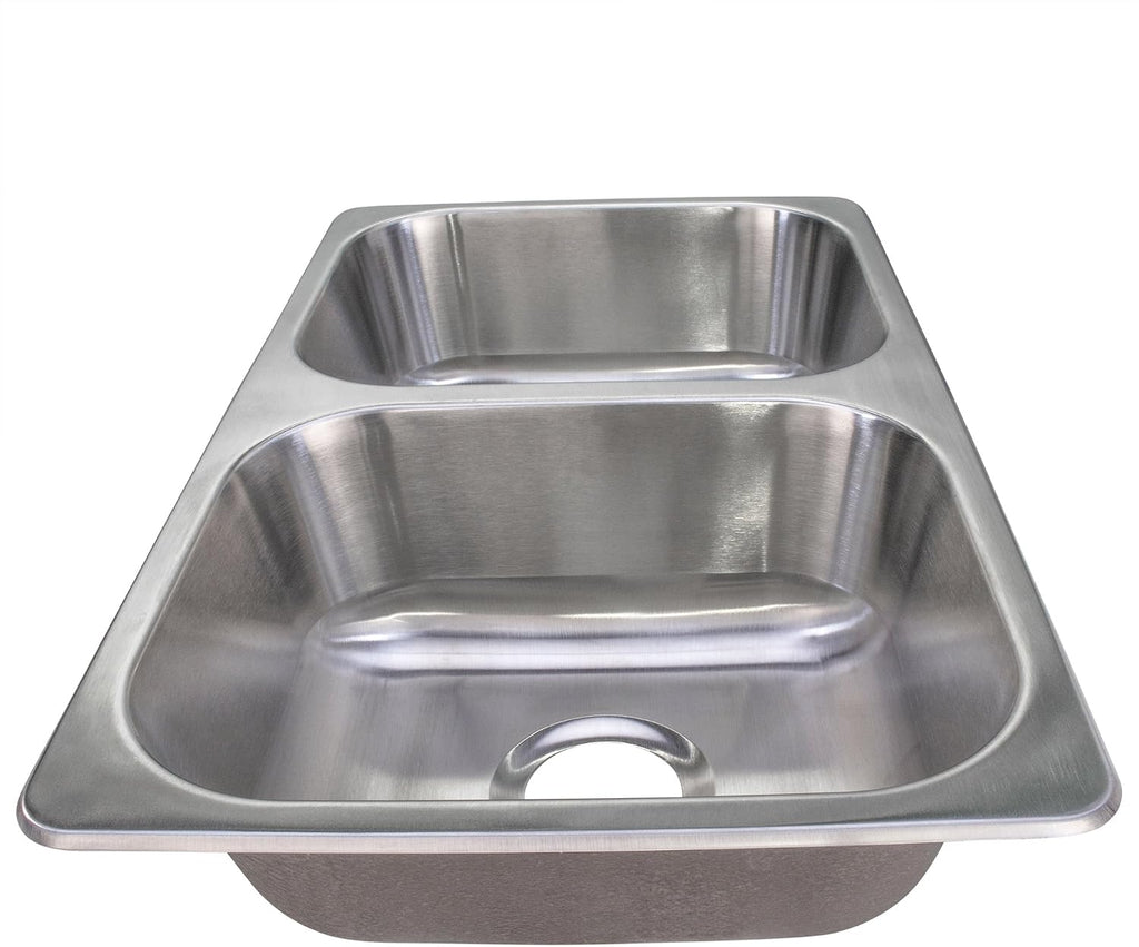 RecPro RV Double Bowl Kitchen Sink | 27' x 16 x 7' | Stainless Steel