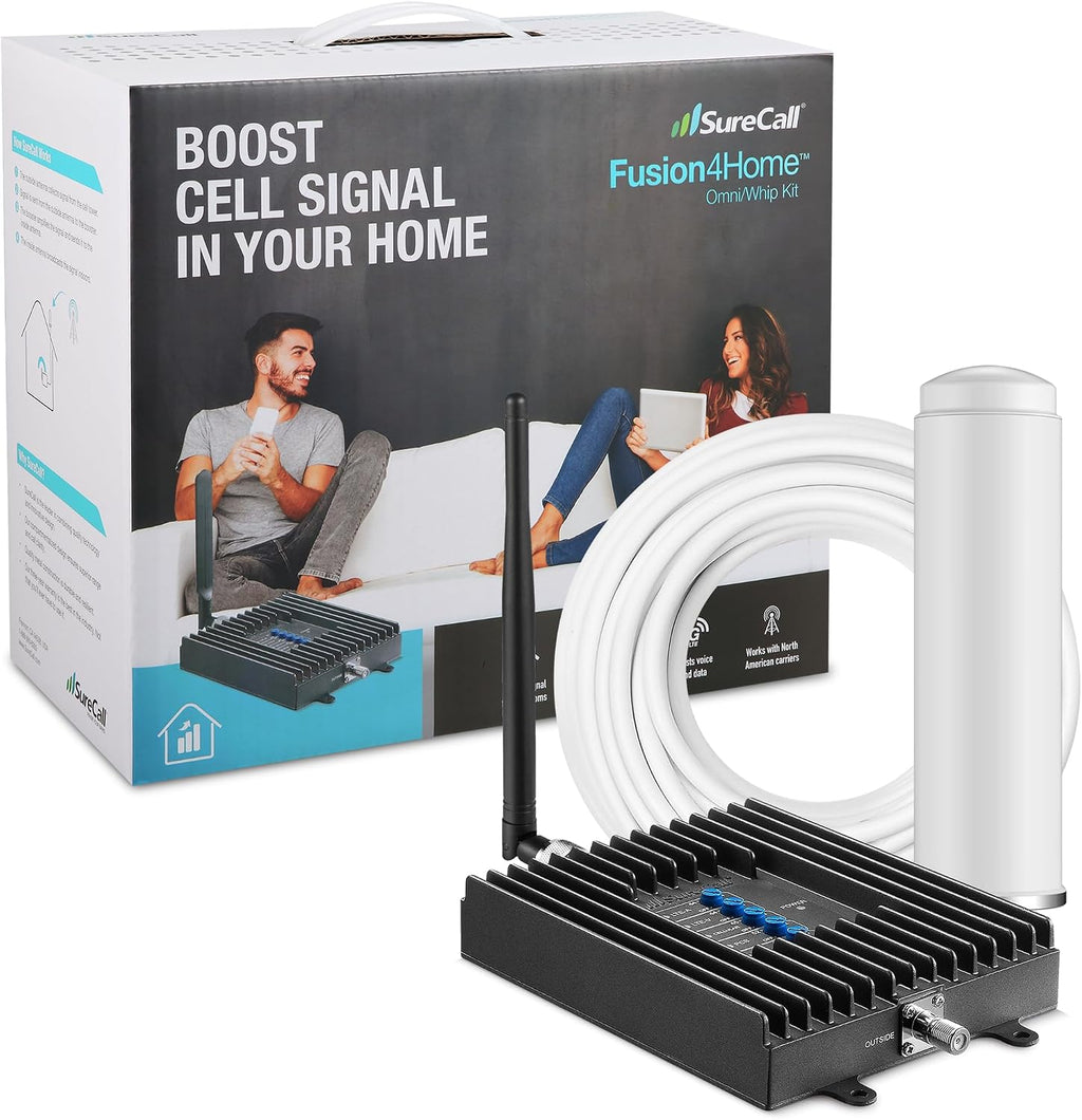 SureCall Fusion4Home Cell Phone Signal Booster up to 2000 sq ft, Boosts 5G/4G LTE, Omni Outdoor Antenna, Home & Office Multi-User All Carrier, Verizon AT&T Sprint T-Mobile, FCC Approved, USA Company