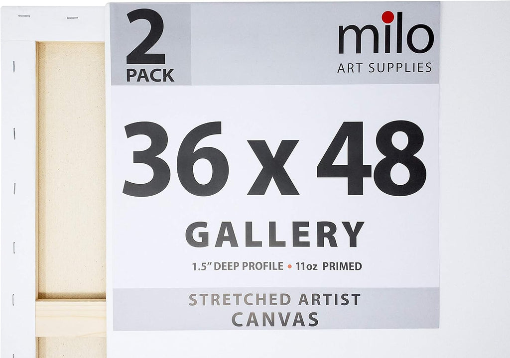 milo Stretched Artist Canvas | 36x48 inches | 2 Pack | 1.5' inch Thick Gallery Profile | 15 oz Primed Large Canvases for Painting, Ready to Paint Art Supplies for Acrylic, Oil