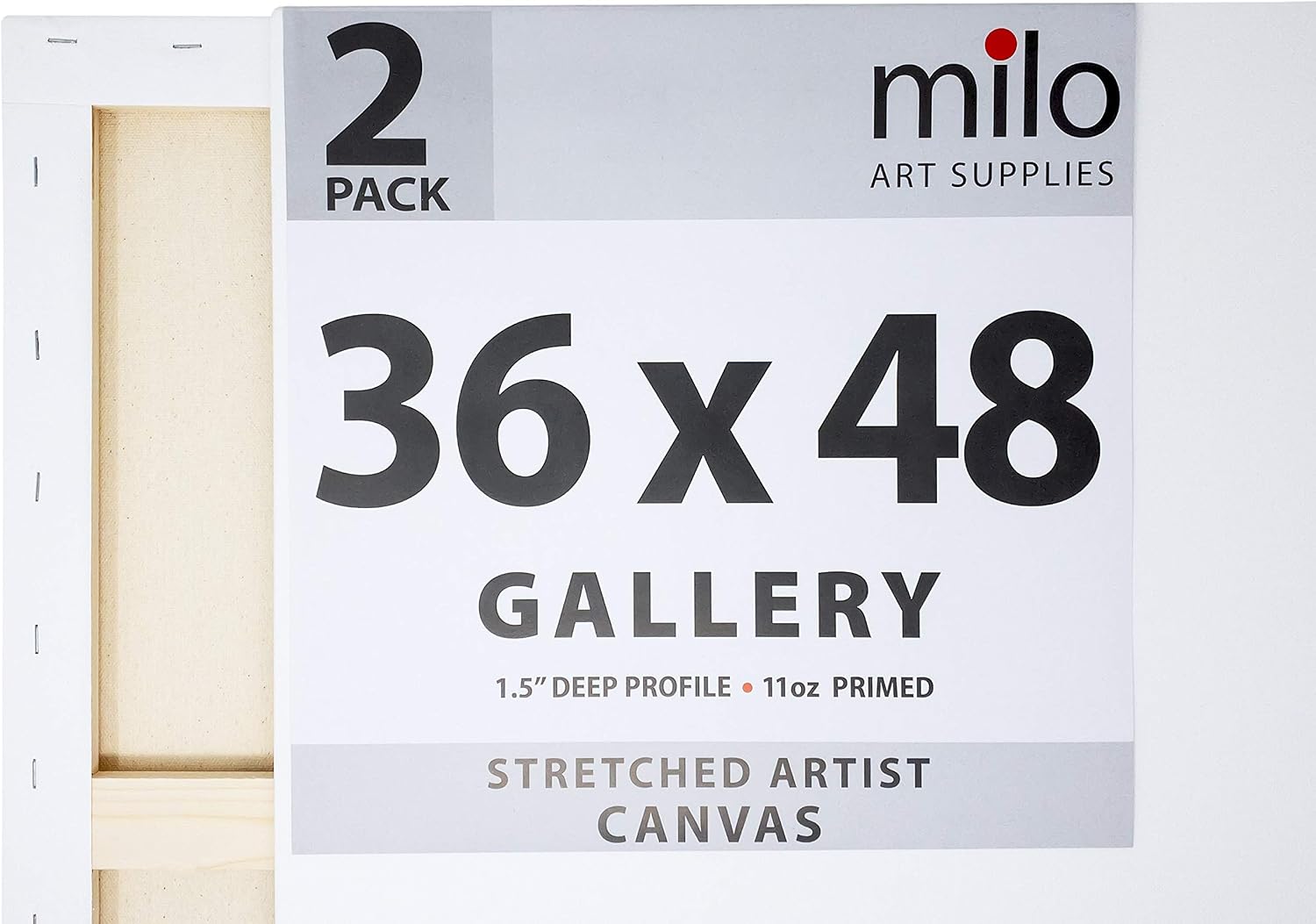 milo Stretched Artist Canvas | 36x48 inches | 2 Pack | 1.5' inch Thick Gallery Profile | 15 oz Primed Large Canvases for Painting, Ready to Paint Art Supplies for Acrylic, Oil