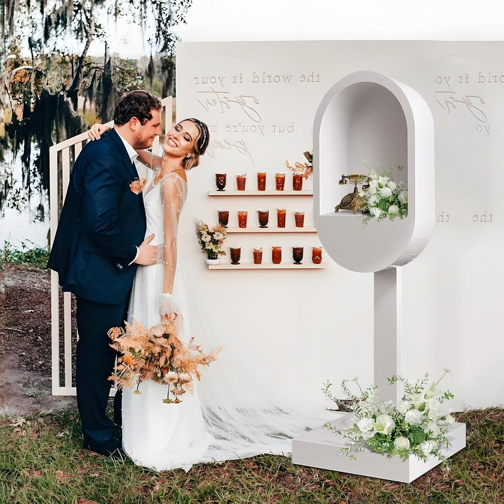 Audio Guest Book Stand Phone Booth for Wedding Party Leave a Message Video Phone Wedding Decoration Telephone Booth Box Audio Guestbook Stand White Recording Table