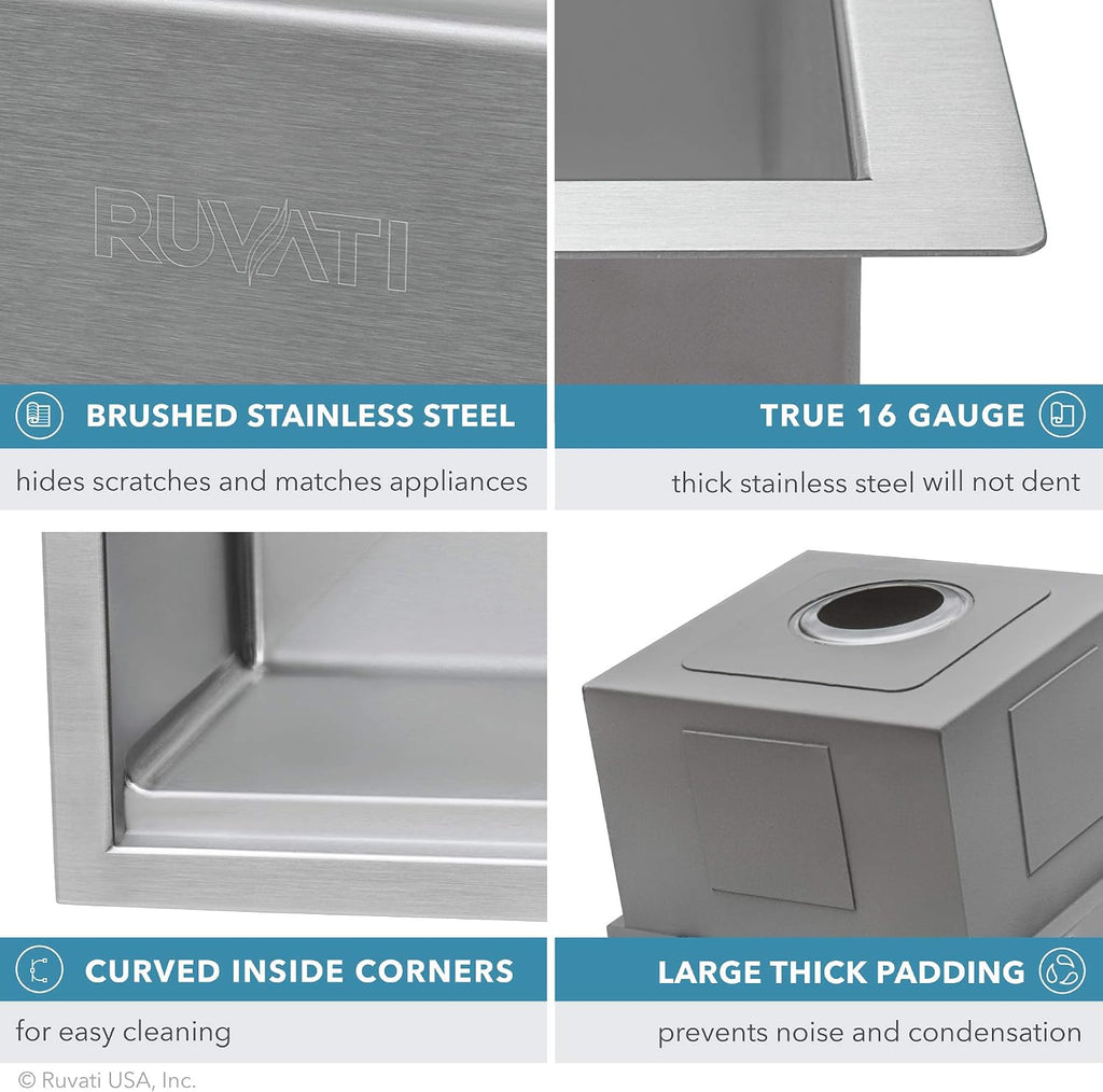 Ruvati 24-inch Undermount Rounded Corner Workstation Kitchen Sink Single Bowl – 16 Gauge Stainless Steel Kitchen Sinks with Brushed Finish hides scratches, Easy-to-Clean - RVH8324